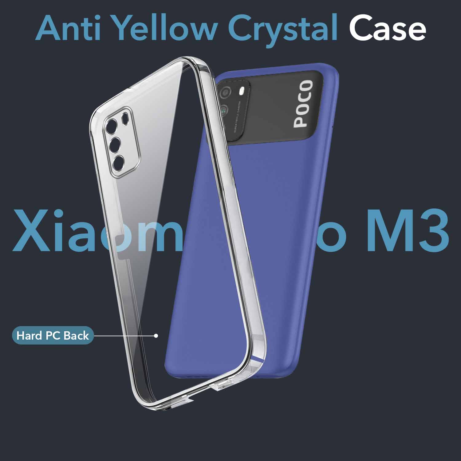 For Xiaomi Poco M3 Back Cover Case (Hard Anti Yellow Clear Case | Sleek Hard Crystal Clear | Drop & Camera Protection | Shockproof Polycarbonate)