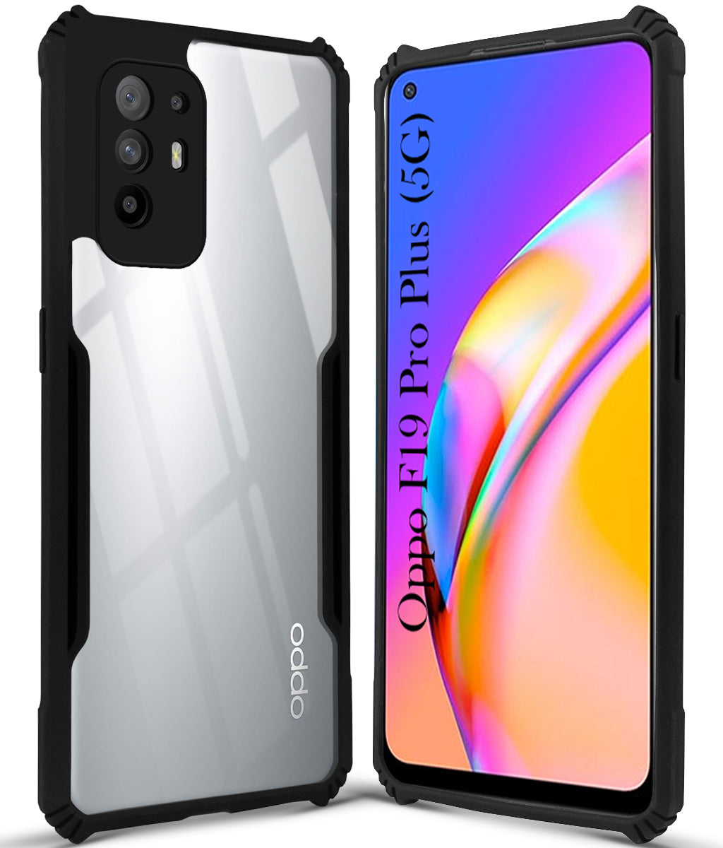 For Oppo F19 Pro Plus Back Cover Case (Shockproof with Polycarbonate Clear Panel | Professional Black)