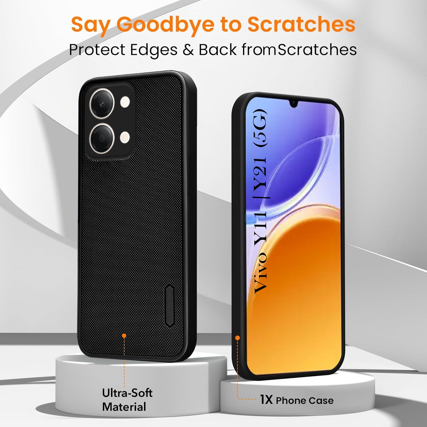 For Vivo Y11 | Vivo Y21 5G Combo (Textured Grip Design | Micro-Fiber Cloth Inside | Oleophobic Coating Screen Glass)