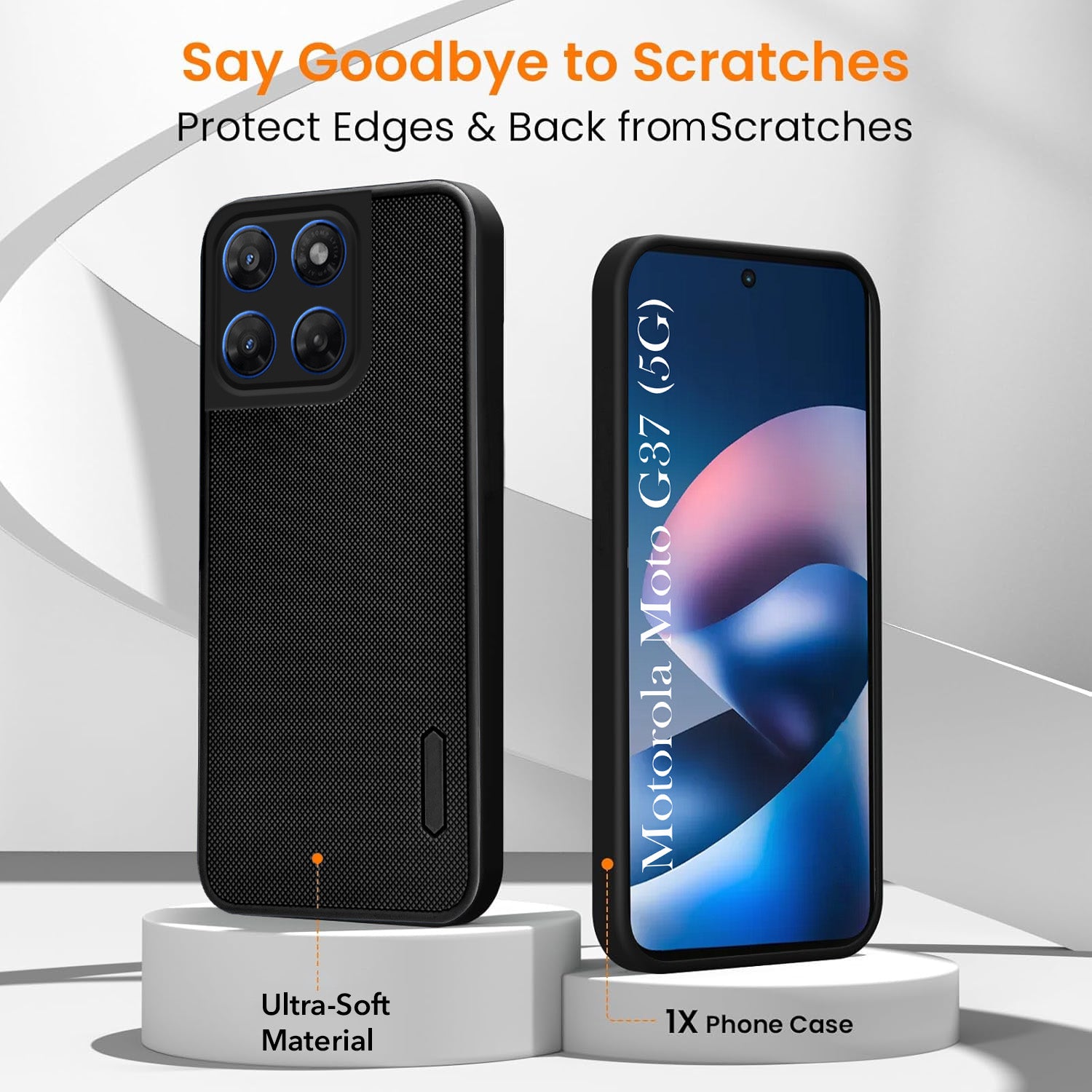 For Motorola Moto G37 Combo with Back Cover and 9H Tempered Glass (Textured Grip Design | Micro-Fiber Cloth Inside | Oleophobic Coating Screen Glass)