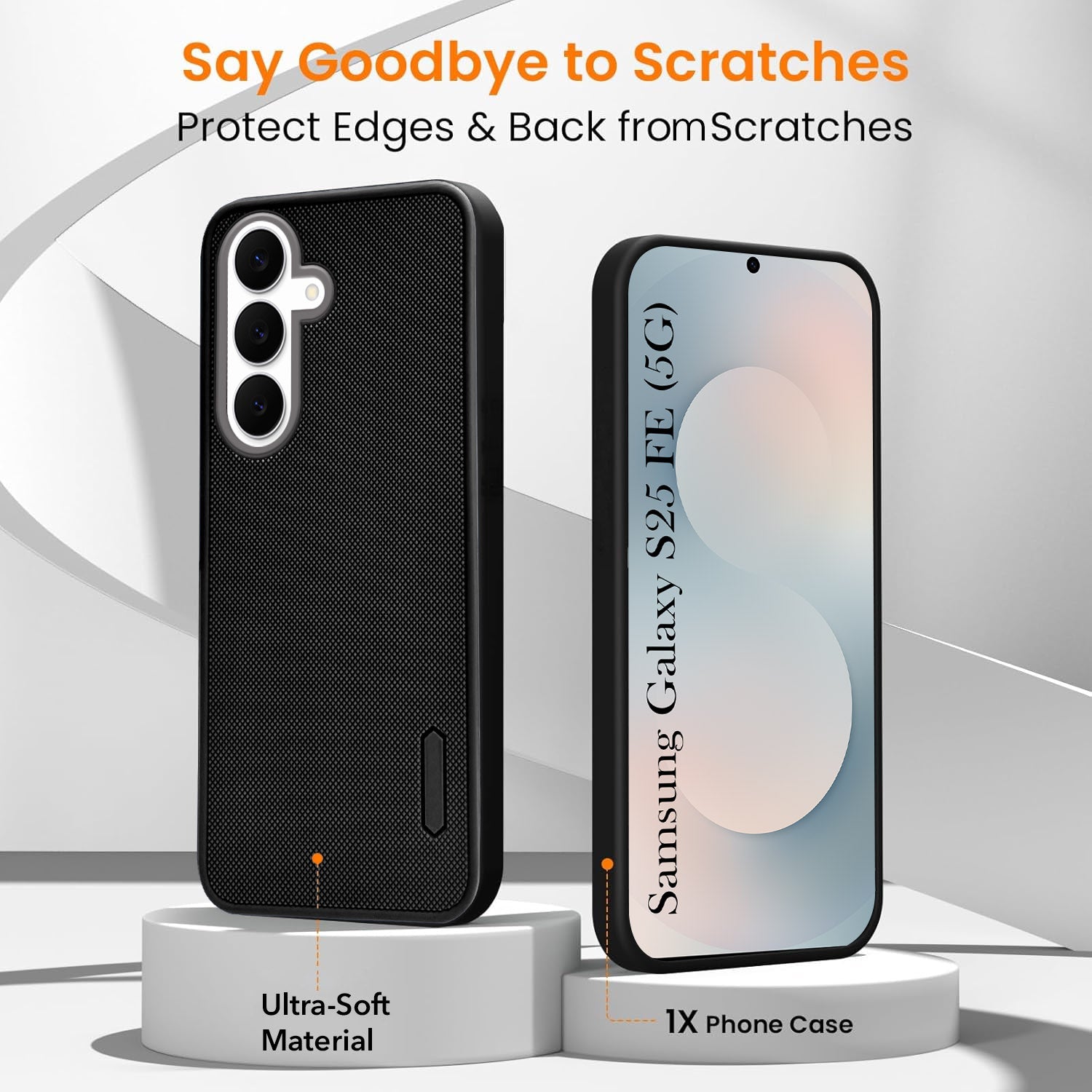 For Samsung Galaxy S25 FE Combo with Back Cover and 9H Tempered Glass (Textured Grip Design | Micro-Fiber Cloth Inside | Oleophobic Coating Screen Glass)