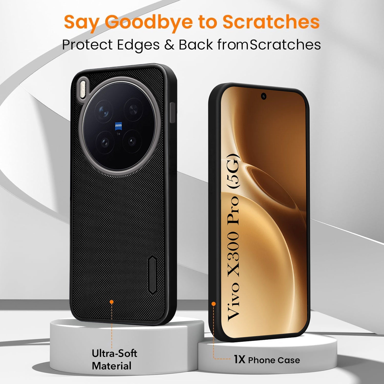 For Vivo X300 Pro Combo with Back Cover and 9H Tempered Glass (Textured Grip Design | Micro-Fiber Cloth Inside | Oleophobic Coating Screen Glass)