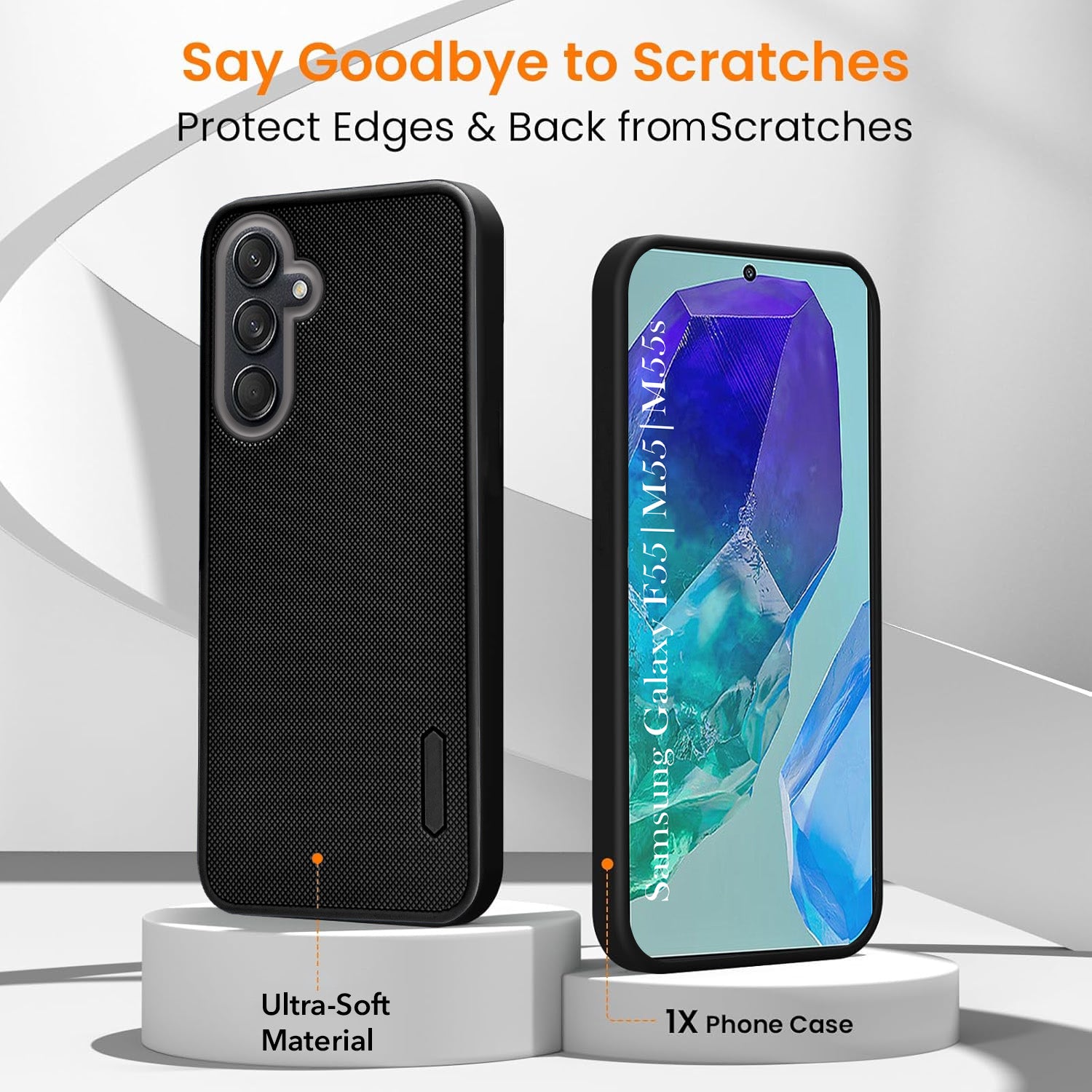 For Samsung Galaxy M55 5G | F55 5G | M55s 5G Combo (Textured Grip Design | Micro-Fiber Cloth Inside | Oleophobic Coating Screen Glass)