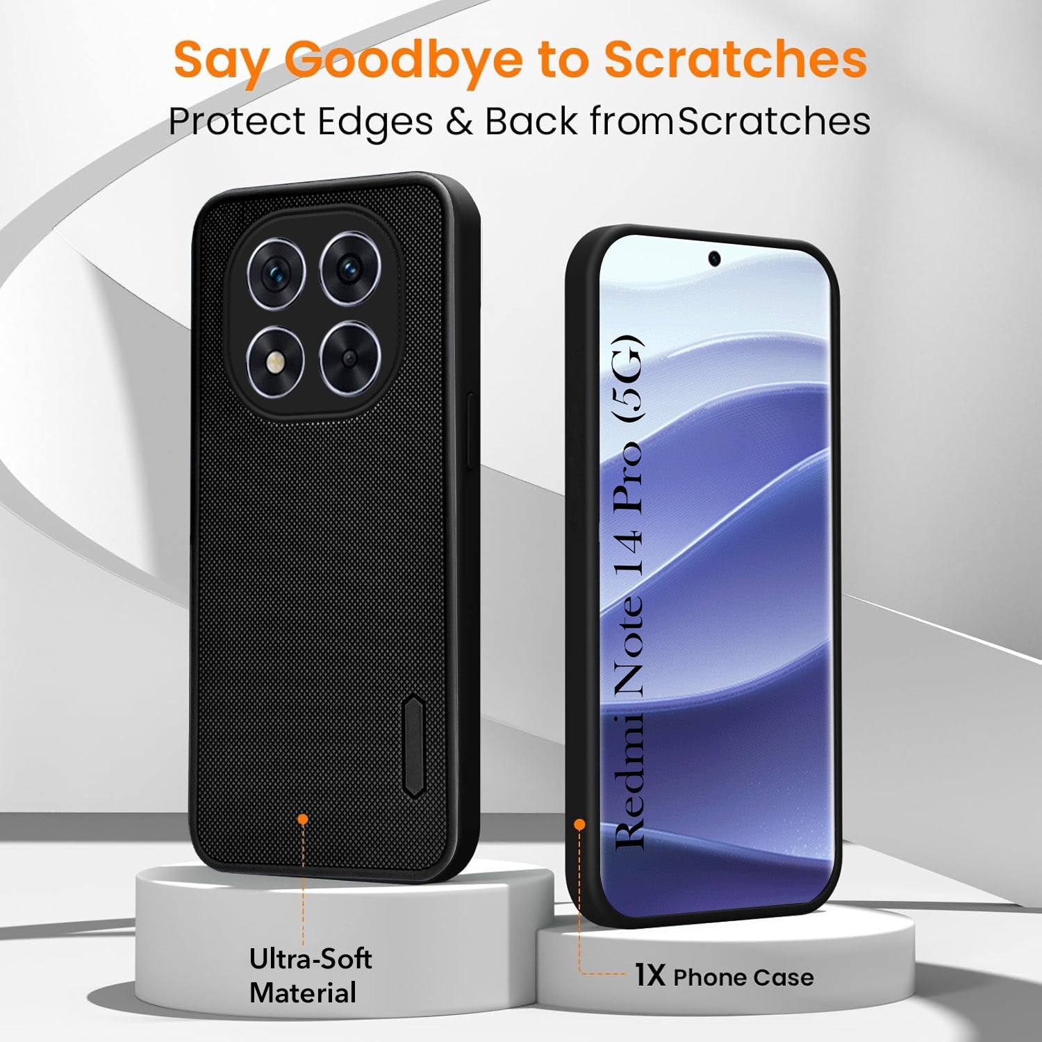 For Redmi Note 14 Pro Combo with Back Cover and 9H Tempered Glass (Textured Grip Design | Micro-Fiber Cloth Inside | Oleophobic Coating Screen Glass)