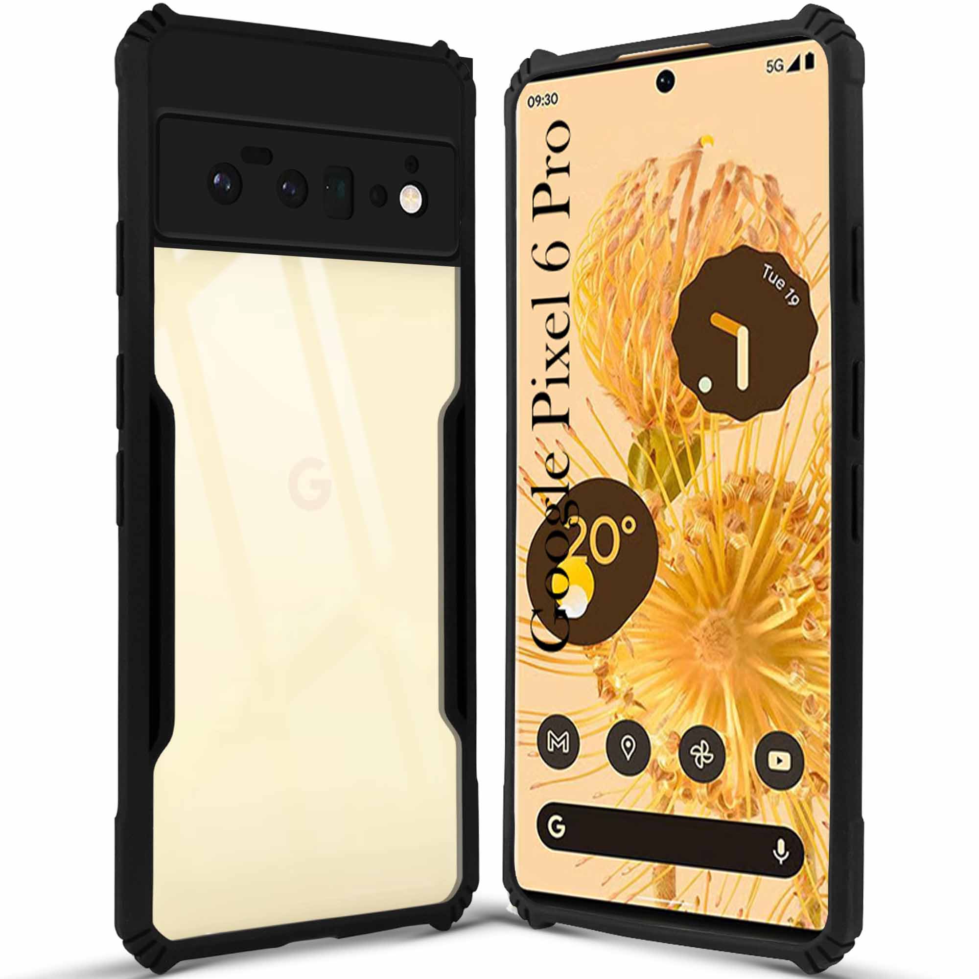 For Google Pixel 6 Pro Back Cover Case (Shockproof with Polycarbonate Clear Panel | Professional Black)
