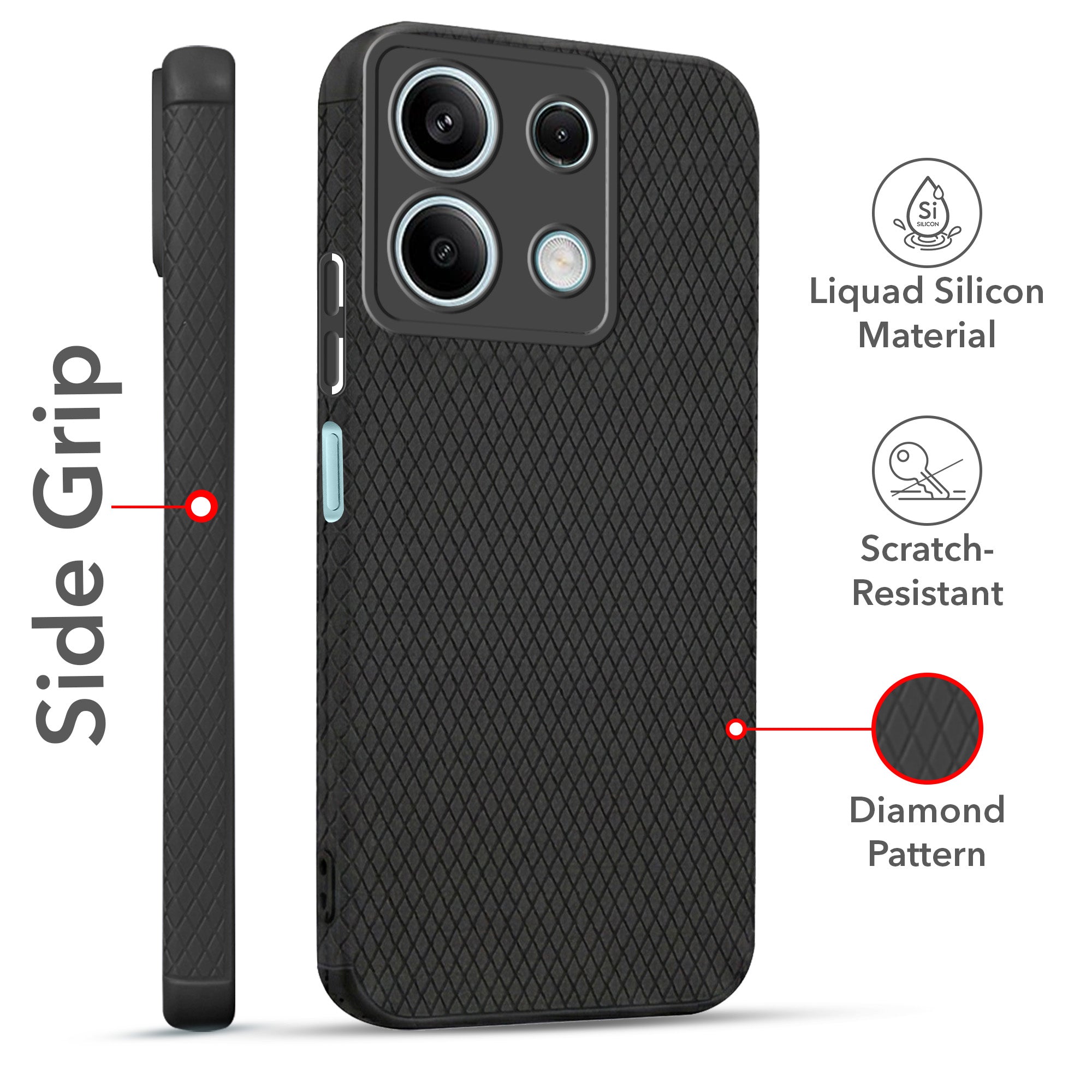 For Xiaomi Redmi Note 13 5G Combo with Back Cover and 9H Tempered Glass (Liquid Silicone | Camera Protection | Oleophobic Coating Screen Glass)