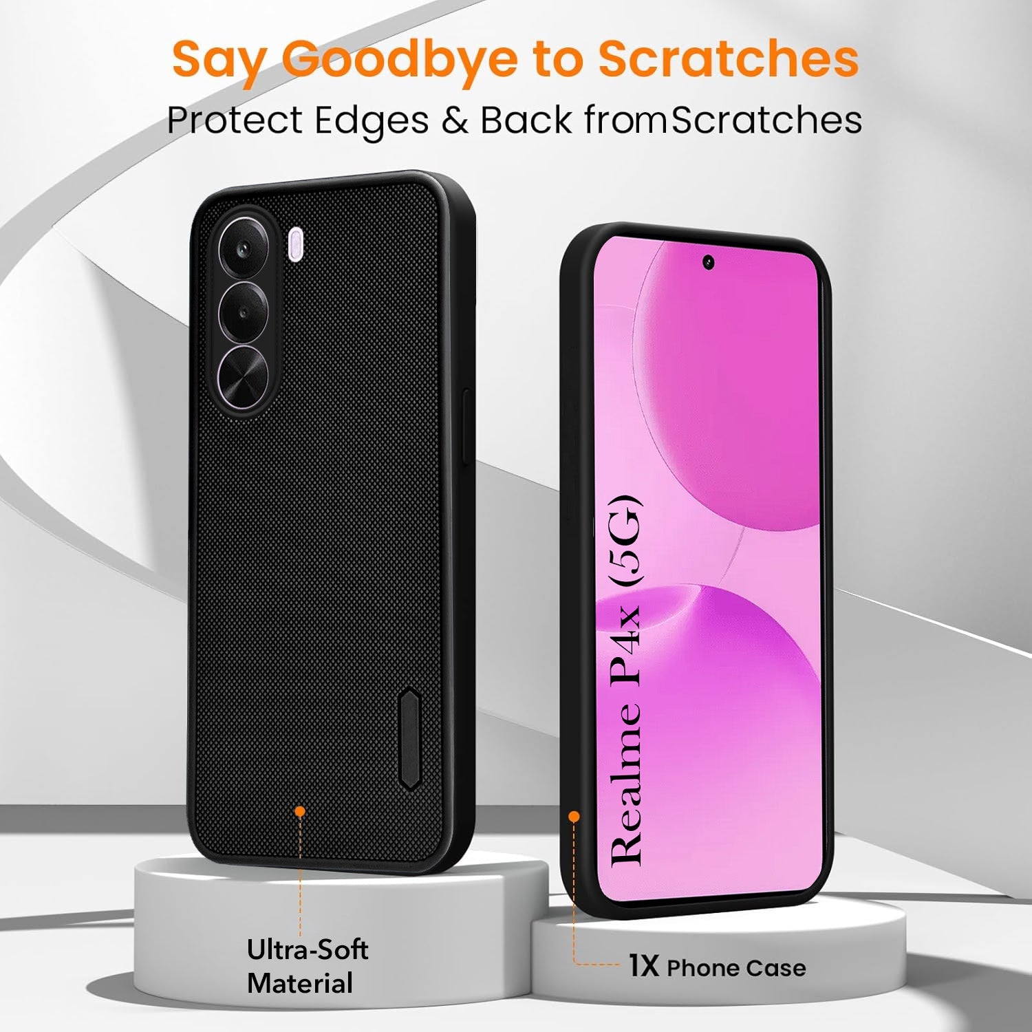 For Realme P4x Combo with Back Cover and 9H Tempered Glass (Textured Grip Design | Micro-Fiber Cloth Inside | Oleophobic Coating Screen Glass)