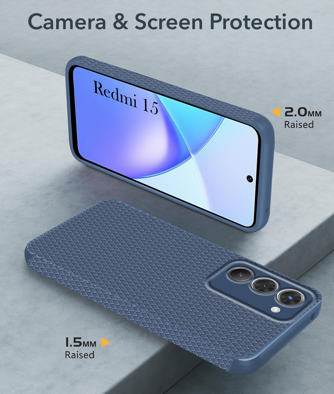 For Redmi 15 Back Cover Case (Camera Protection | Side Grip Texture | Soft and Flexible)