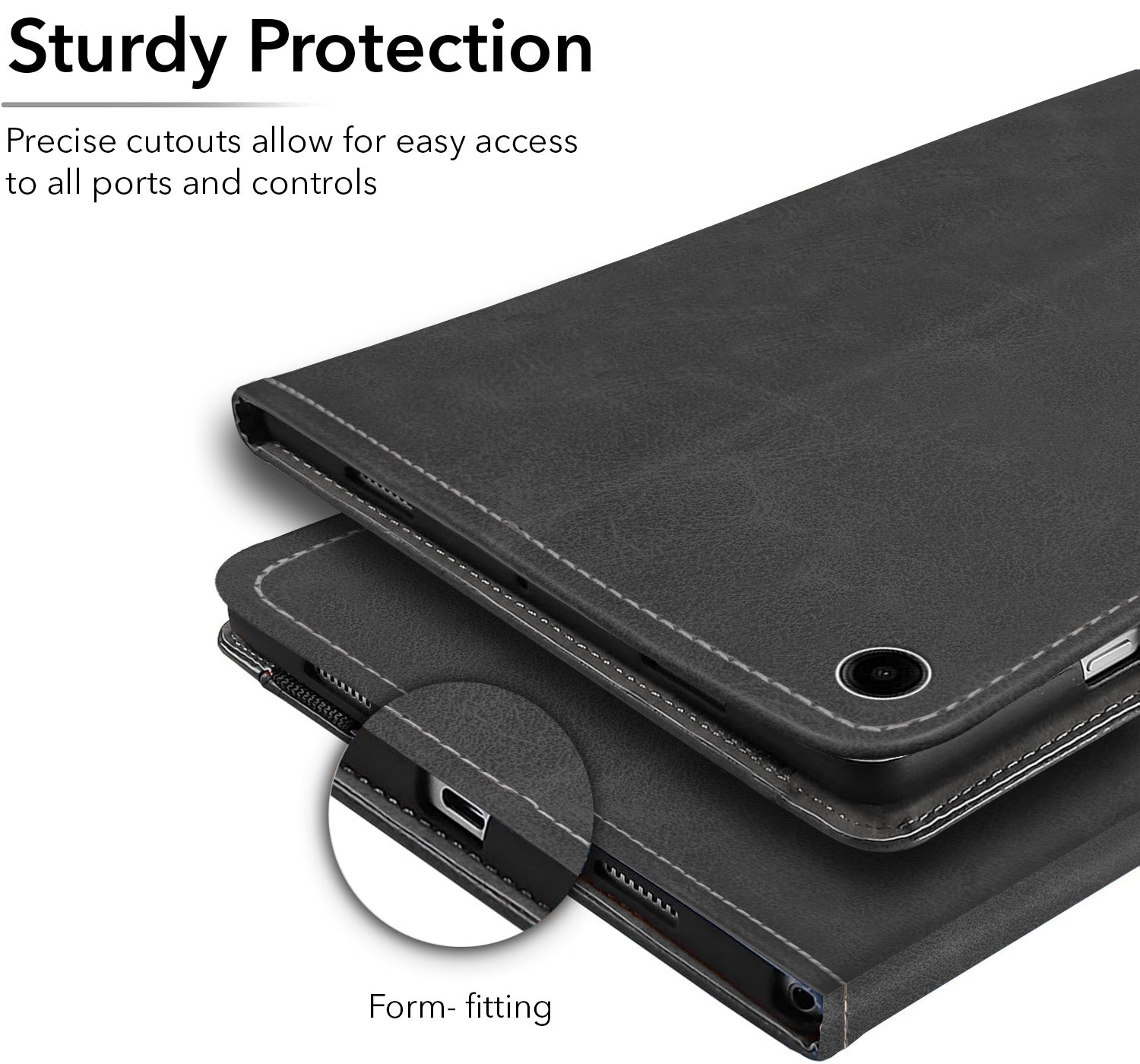 For Flip Cover Folio Case Samsung Galaxy Tab A9+ (SM-X210, SM-X215, SM-X216B) 12 Inch (PU Leather | Multi-Angle Smart Stand | Card Storage Slots | Silicone Back Pouch)