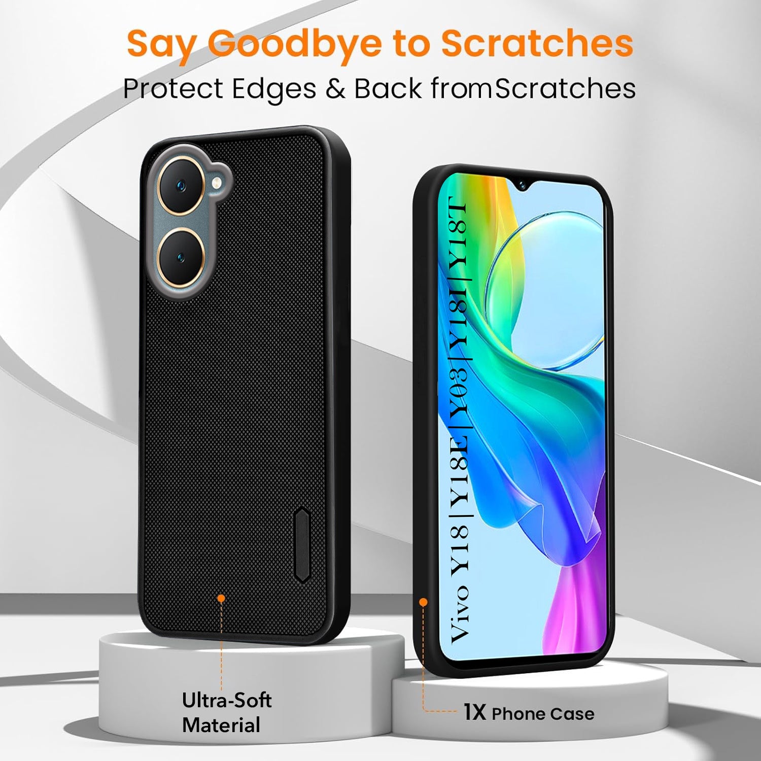 For Vivo Y18 | Y18e | Y03 | Y18i | Y18t Combo (Textured Grip Design | Micro-Fiber Cloth Inside | Oleophobic Coating Screen Glass)