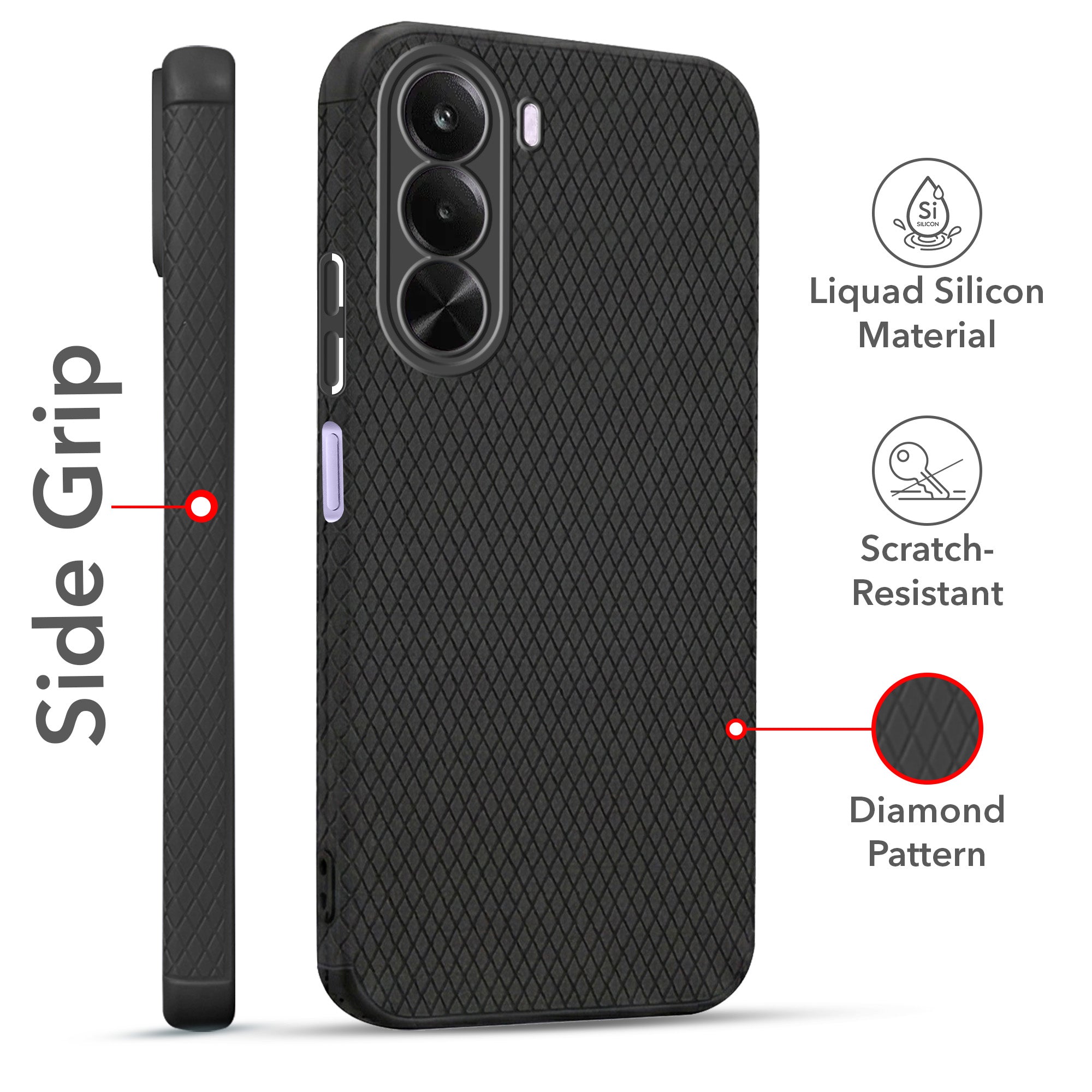 For Realme P4x Combo with Back Cover and 9H Tempered Glass (Liquid Silicone | Camera Protection | Oleophobic Coating Screen Glass)