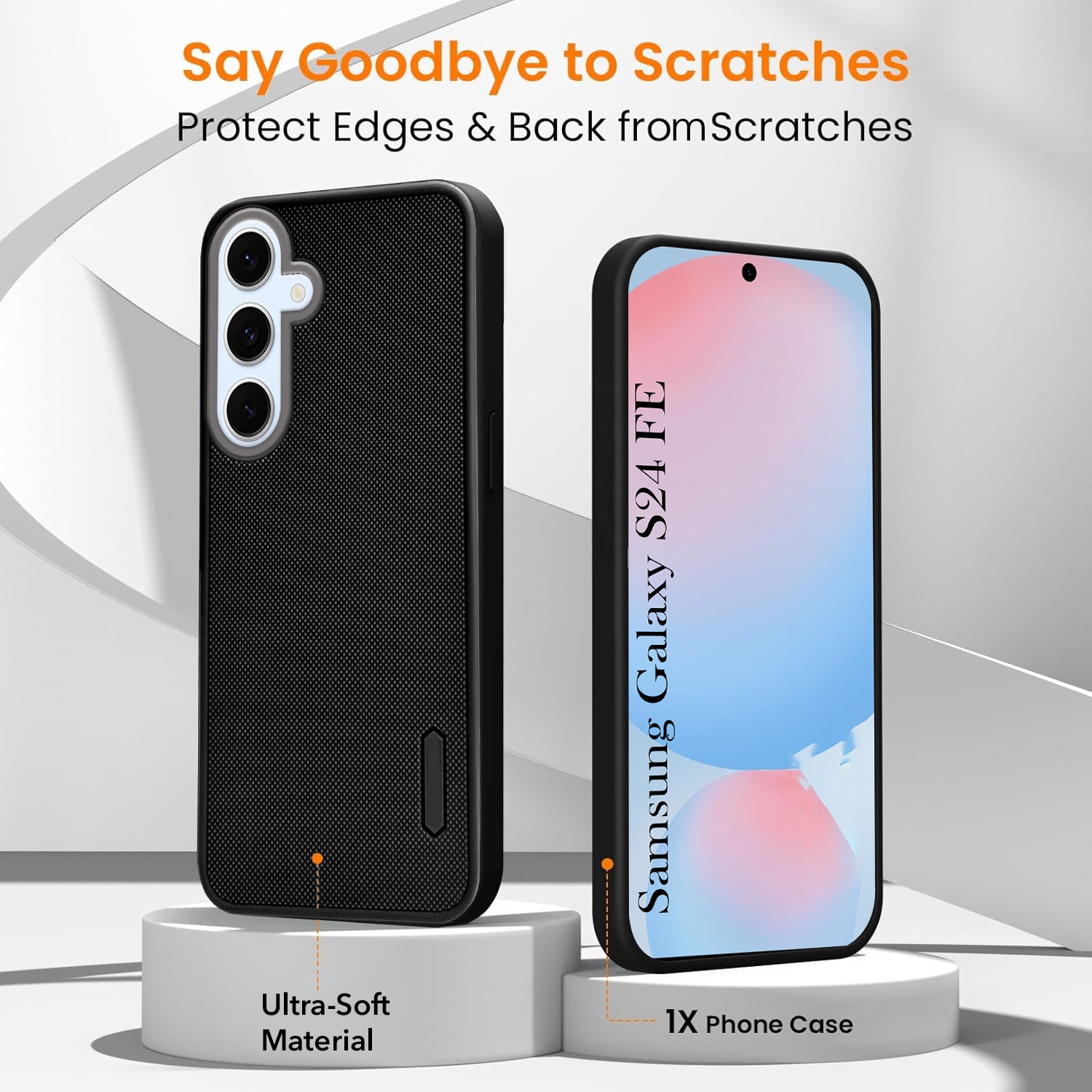 For Samsung Galaxy S24 FE Combo with Back Cover and 9H Tempered Glass (Textured Grip Design | Micro-Fiber Cloth Inside | Oleophobic Coating Screen Glass)