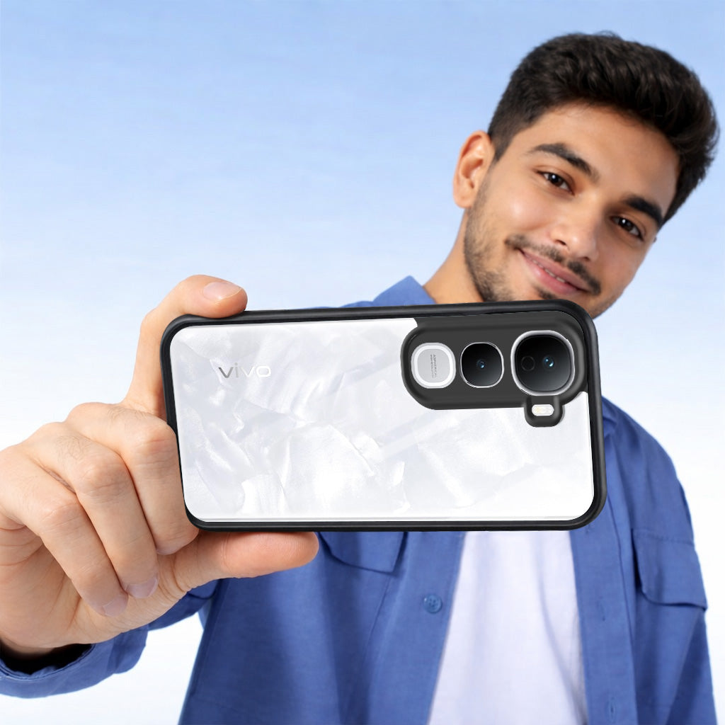 For Vivo Y400 Pro Combo with Back Cover and 9H Tempered Glass (Lifetime Anti-Yellow | Crystal Clear Shockproof | Oleophobic Coating Screen Glass)
