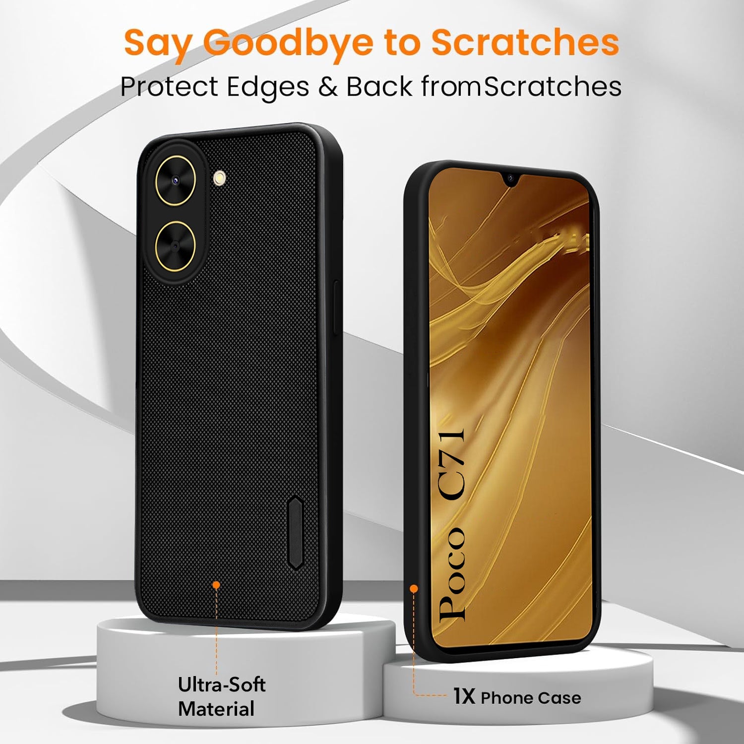 For Poco C71 Combo with Back Cover and 9H Tempered Glass (Textured Grip Design | Micro-Fiber Cloth Inside | Oleophobic Coating Screen Glass)