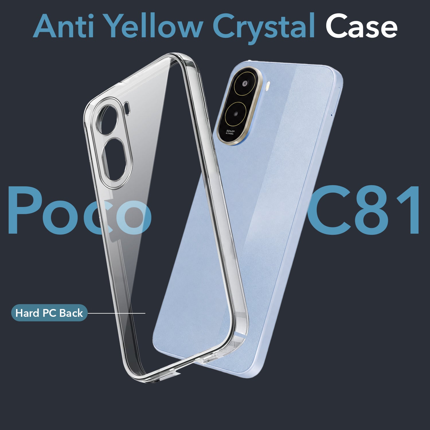 For Poco C81 Back Cover Case Lifetime Anti-Yellow Clear (Sleek Hard Crystal | Shockproof and Camera Protection)