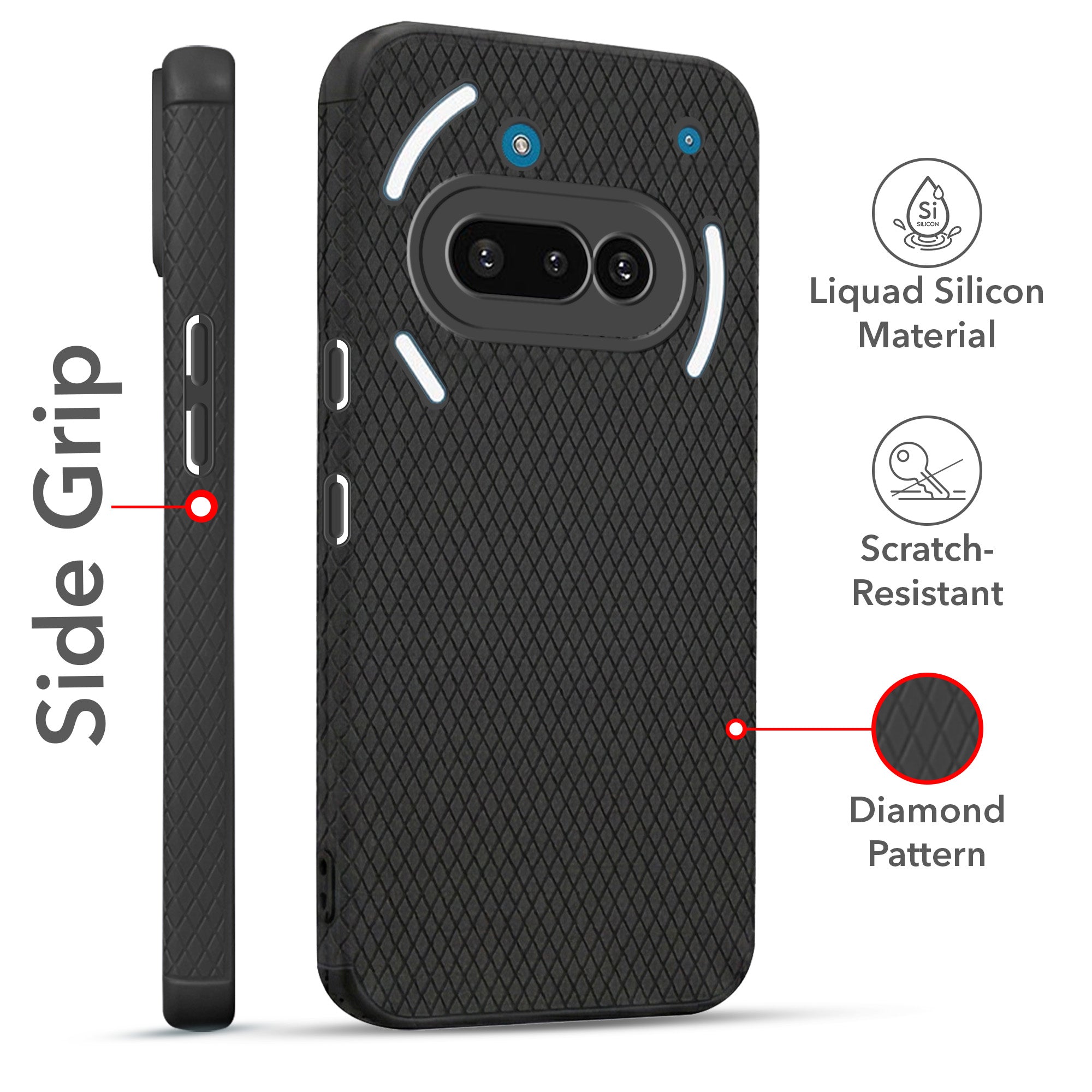 For Nothing Phone 3A Combo with Back Cover and 9H Tempered Glass (Liquid Silicone | Camera Protection | Oleophobic Coating Screen Glass)