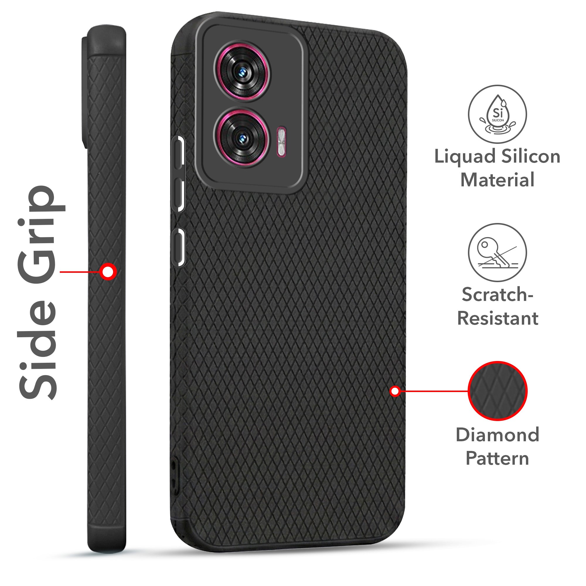 For Motorola Moto Edge 50 Fusion Combo with Back Cover and 9H Tempered Glass (Liquid Silicone | Camera Protection | Oleophobic Coating Screen Glass)