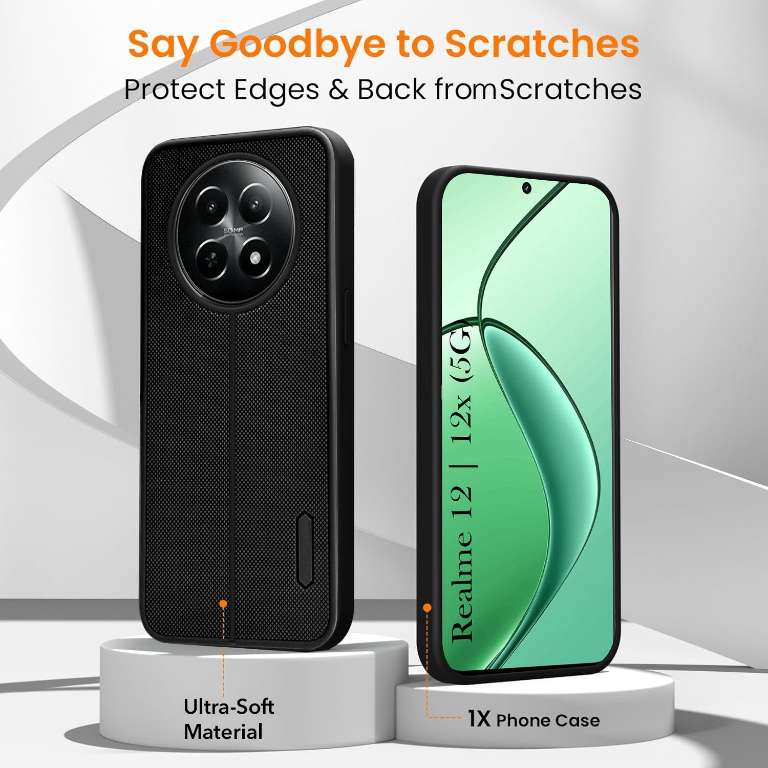 For Realme 12 | Realme 12X Combo (Textured Grip Design | Micro-Fiber Cloth Inside | Oleophobic Coating Screen Glass)
