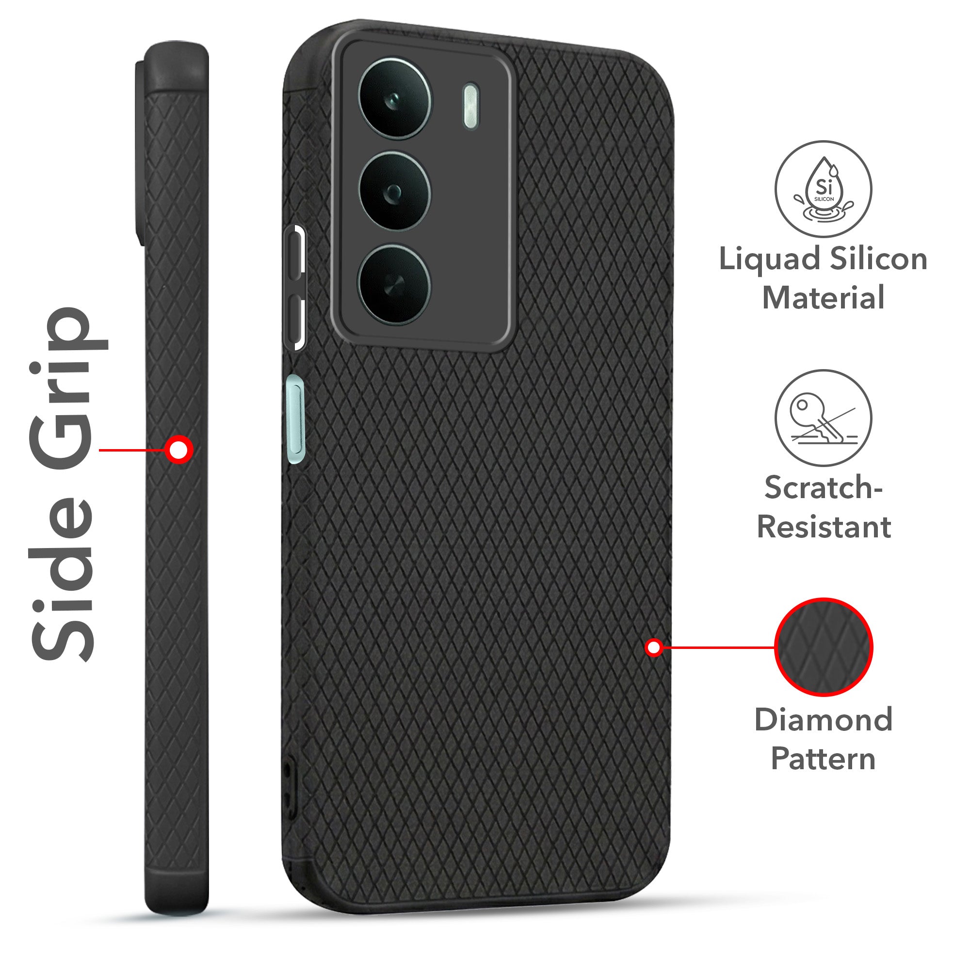 For Realme P3 Lite Combo with Back Cover and 9H Tempered Glass (Liquid Silicone | Camera Protection | Oleophobic Coating Screen Glass)