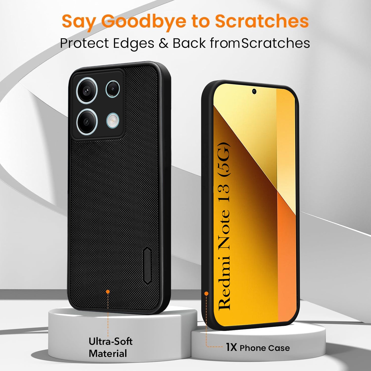 For Xiaomi Redmi Note 13 5G Combo with Back Cover and 9H Tempered Glass (Textured Grip Design | Micro-Fiber Cloth Inside | Oleophobic Coating Screen Glass)