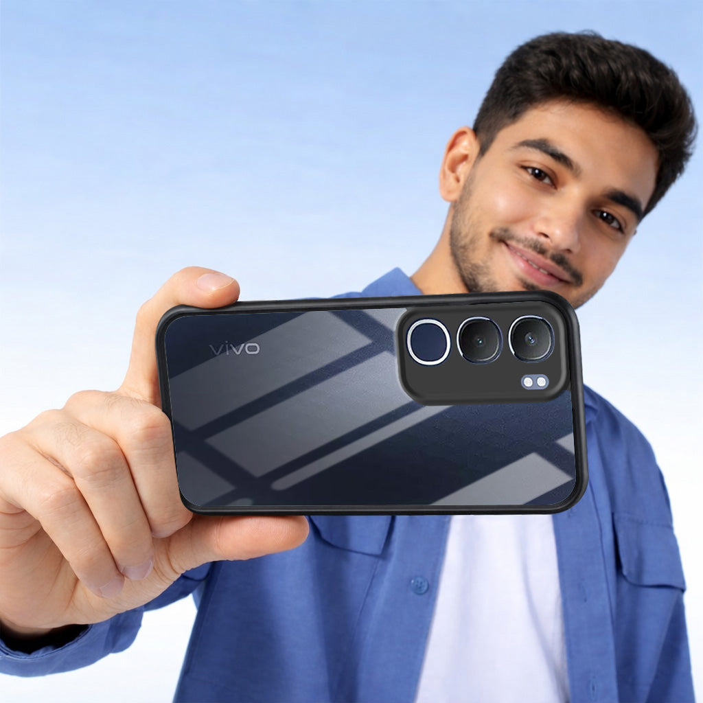 For Vivo Y29 Combo with Back Cover and 9H Tempered Glass (Lifetime Anti-Yellow | Crystal Clear Shockproof | Oleophobic Coating Screen Glass)