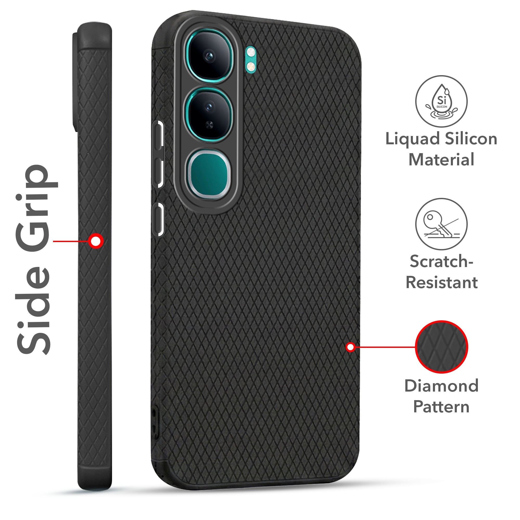 For Vivo Y300 Combo with Back Cover and 9H Tempered Glass (Liquid Silicone | Camera Protection | Oleophobic Coating Screen Glass)