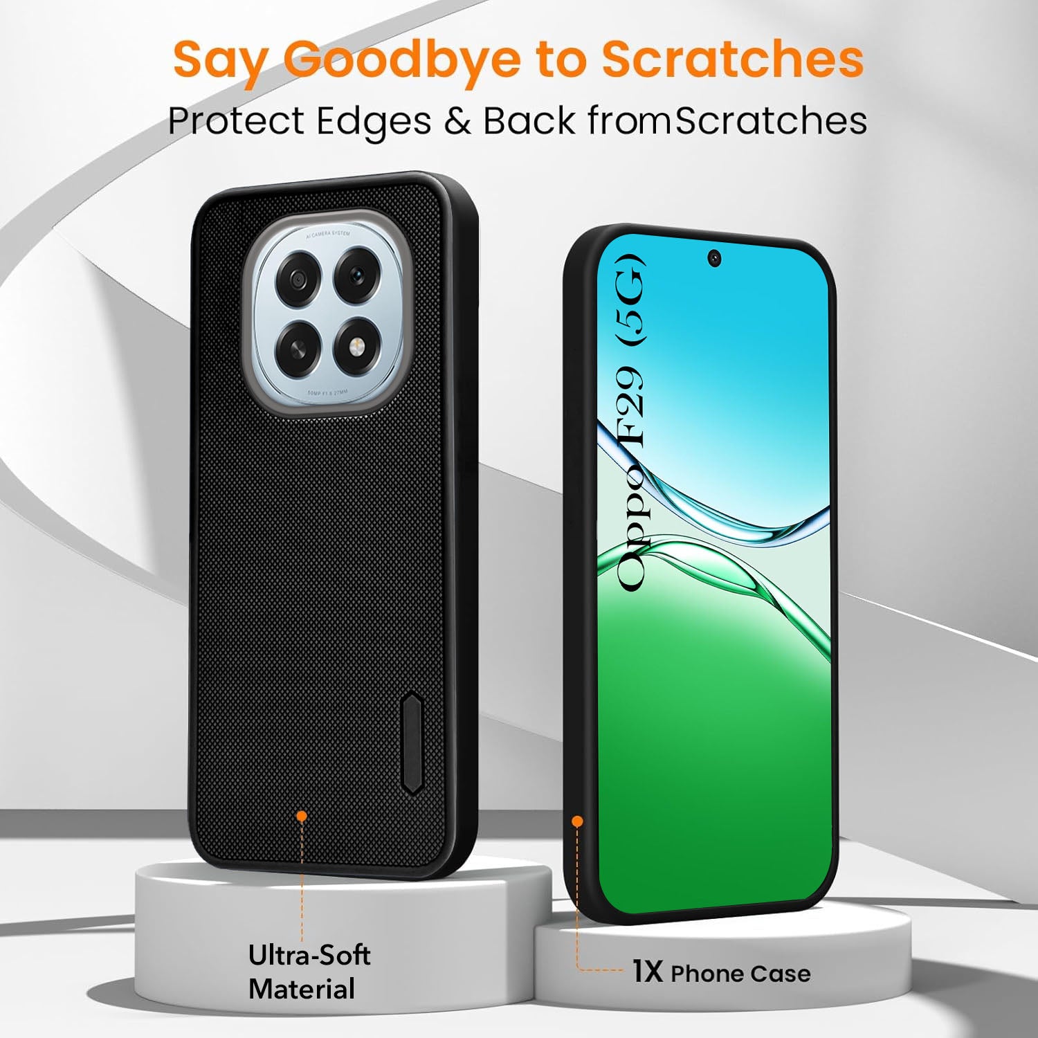 For Oppo F29 Combo with Back Cover and 9H Tempered Glass (Textured Grip Design | Micro-Fiber Cloth Inside | Oleophobic Coating Screen Glass)