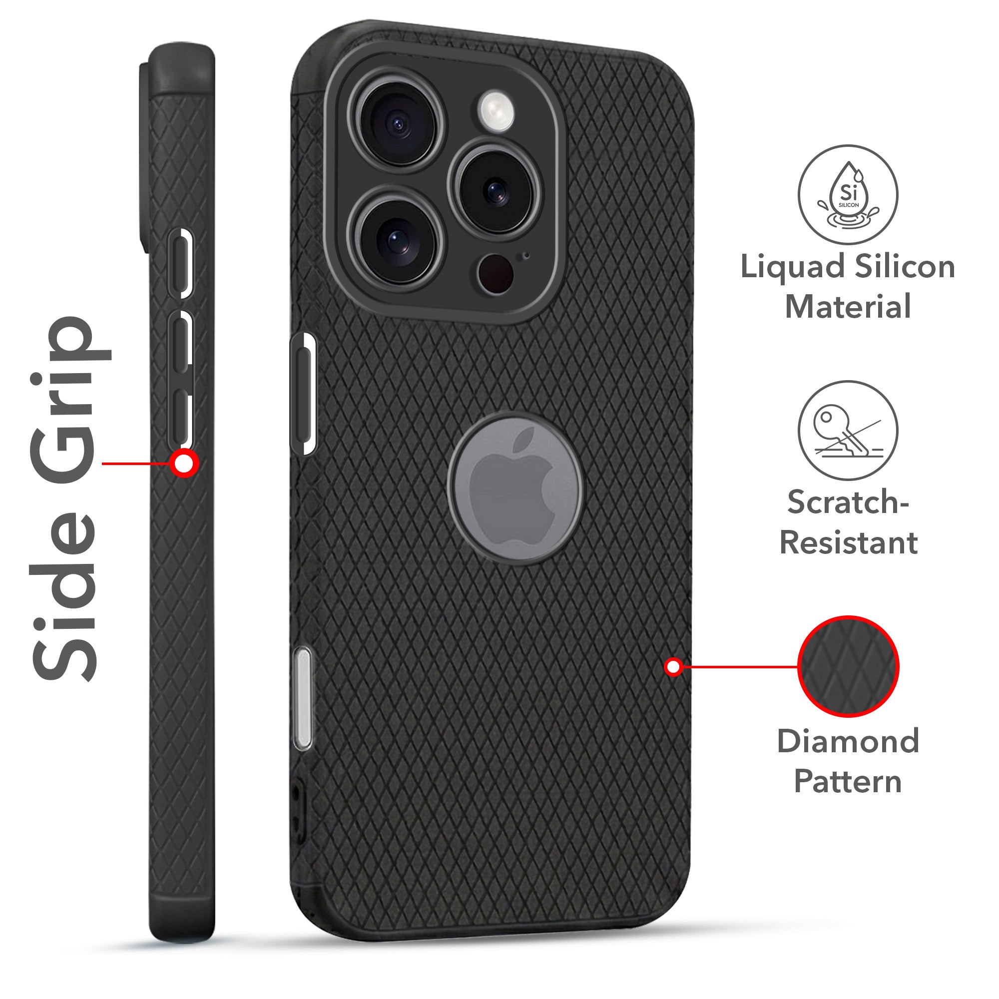 For Apple iPhone 16 Pro Max Combo with Back Cover and 9H Tempered Glass (Liquid Silicone | Camera Protection | Oleophobic Coating Screen Glass)