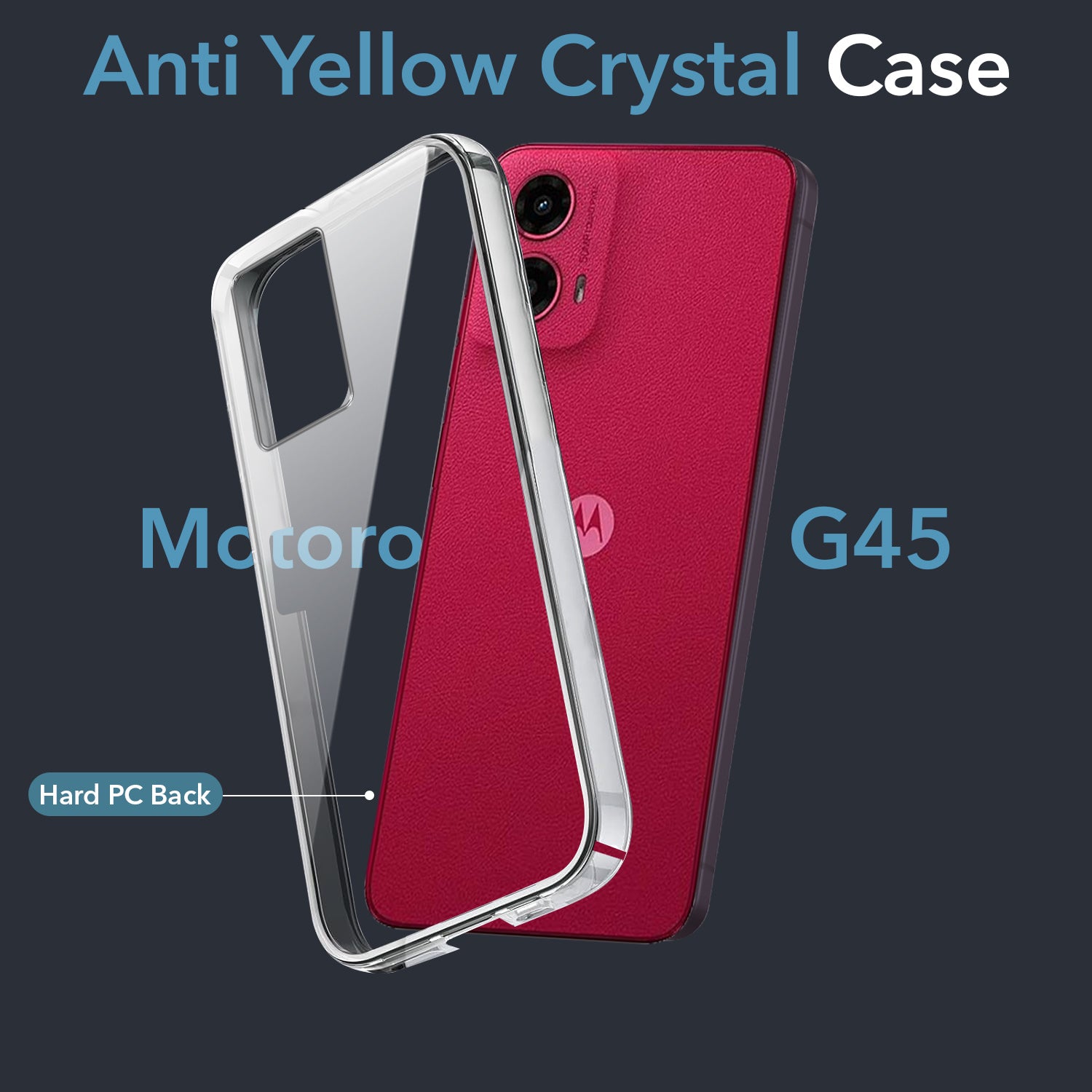 For Motorola Moto G45 Back Cover Case (Hard Anti Yellow Clear Case | Sleek Hard Crystal Clear | Drop & Camera Protection | Shockproof Polycarbonate)