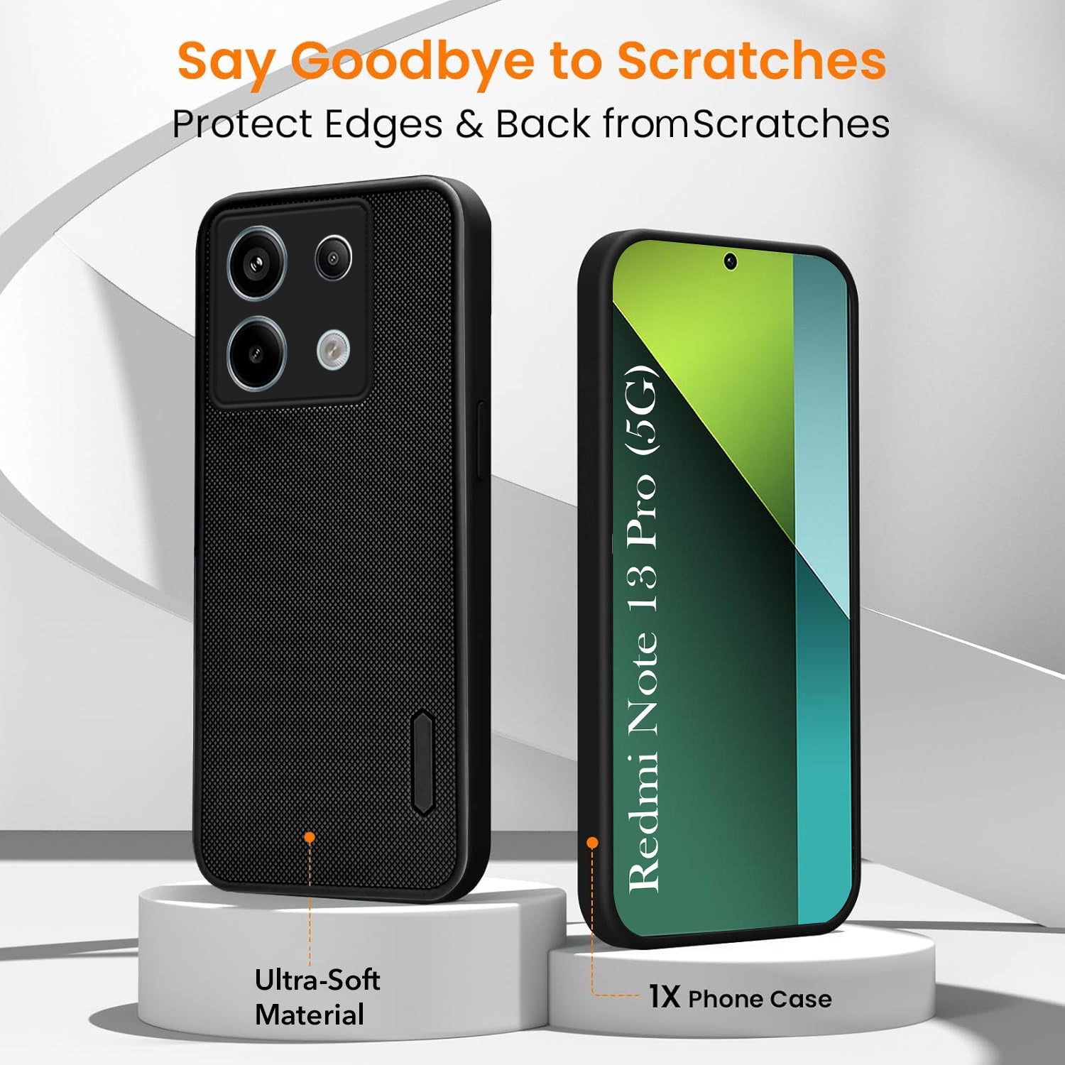 For Redmi Note 13 Pro Combo with Back Cover and 9H Tempered Glass (Textured Grip Design | Micro-Fiber Cloth Inside | Oleophobic Coating Screen Glass)