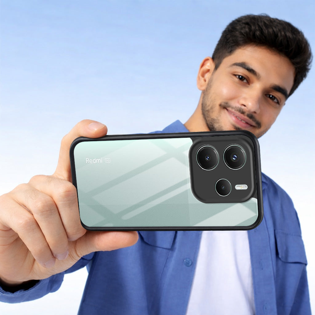 For Redmi Note 14 5G | Redmi Note 14 SE Combo with Back Cover and 9H Tempered Glass (Lifetime Anti-Yellow | Crystal Clear Shockproof | Oleophobic Coating Screen Glass)