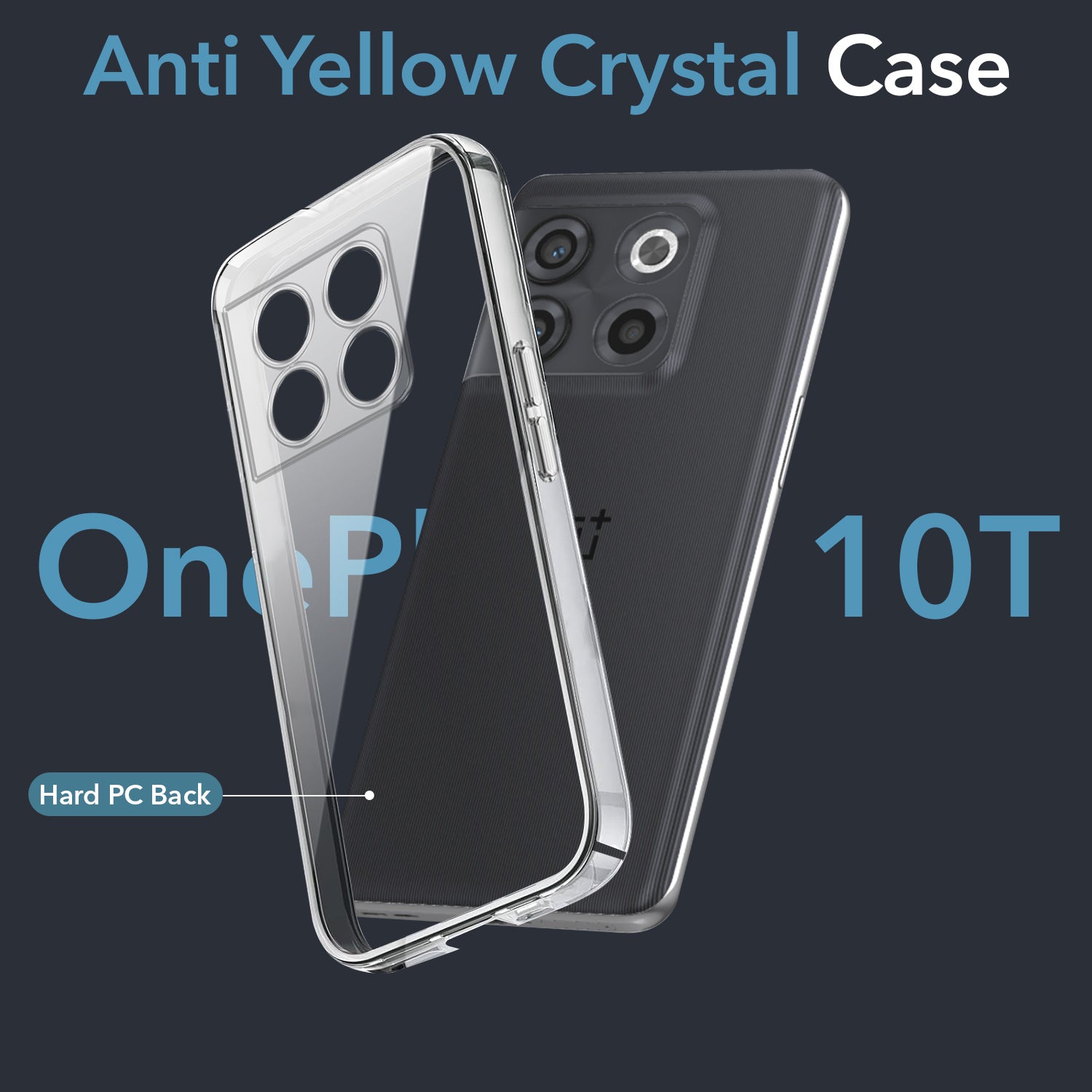 For OnePlus 10T Back Cover Case Lifetime Anti-Yellow Clear (Sleek Hard Crystal | Shockproof and Camera Protection)