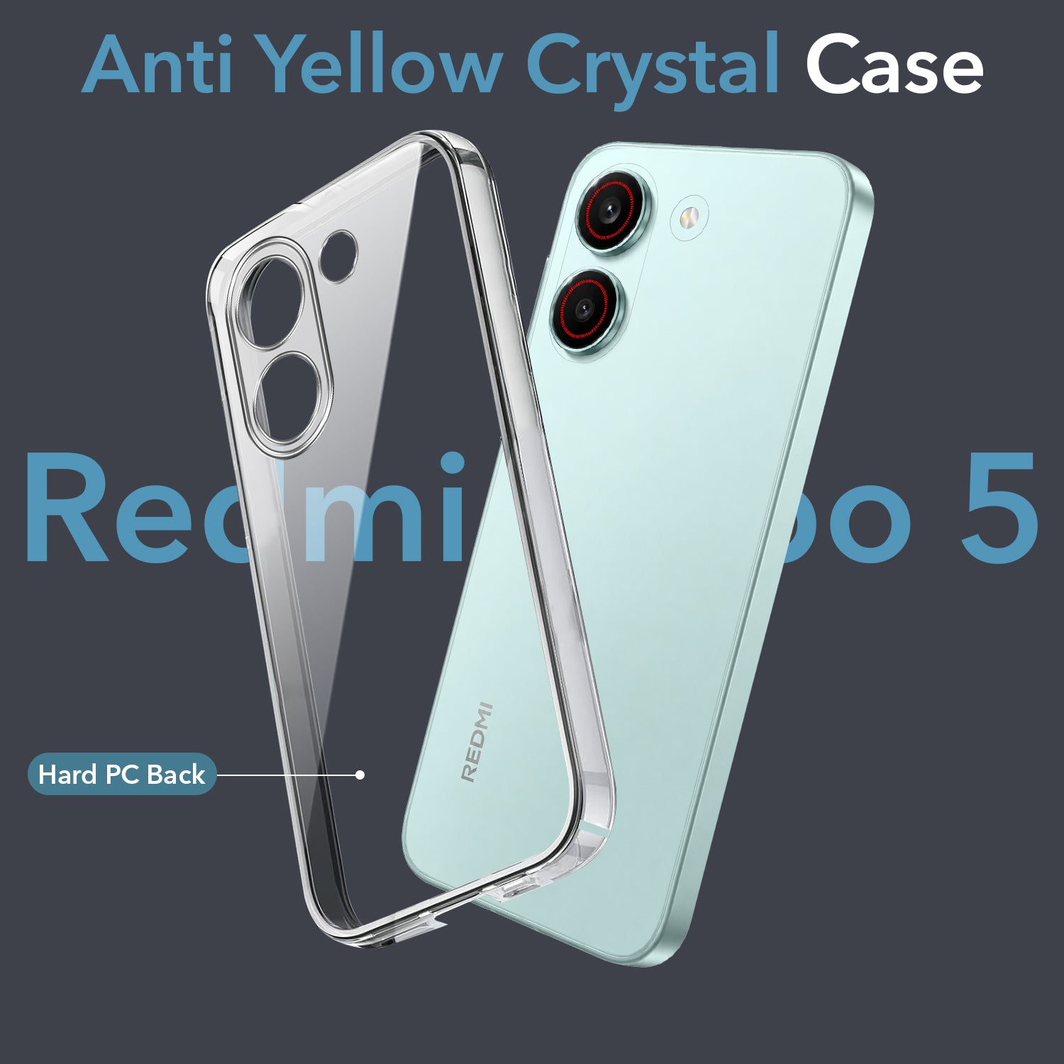 For Redmi Turbo 5 Back Cover Case Lifetime Anti-Yellow Clear (Sleek Hard Crystal | Shockproof and Camera Protection)