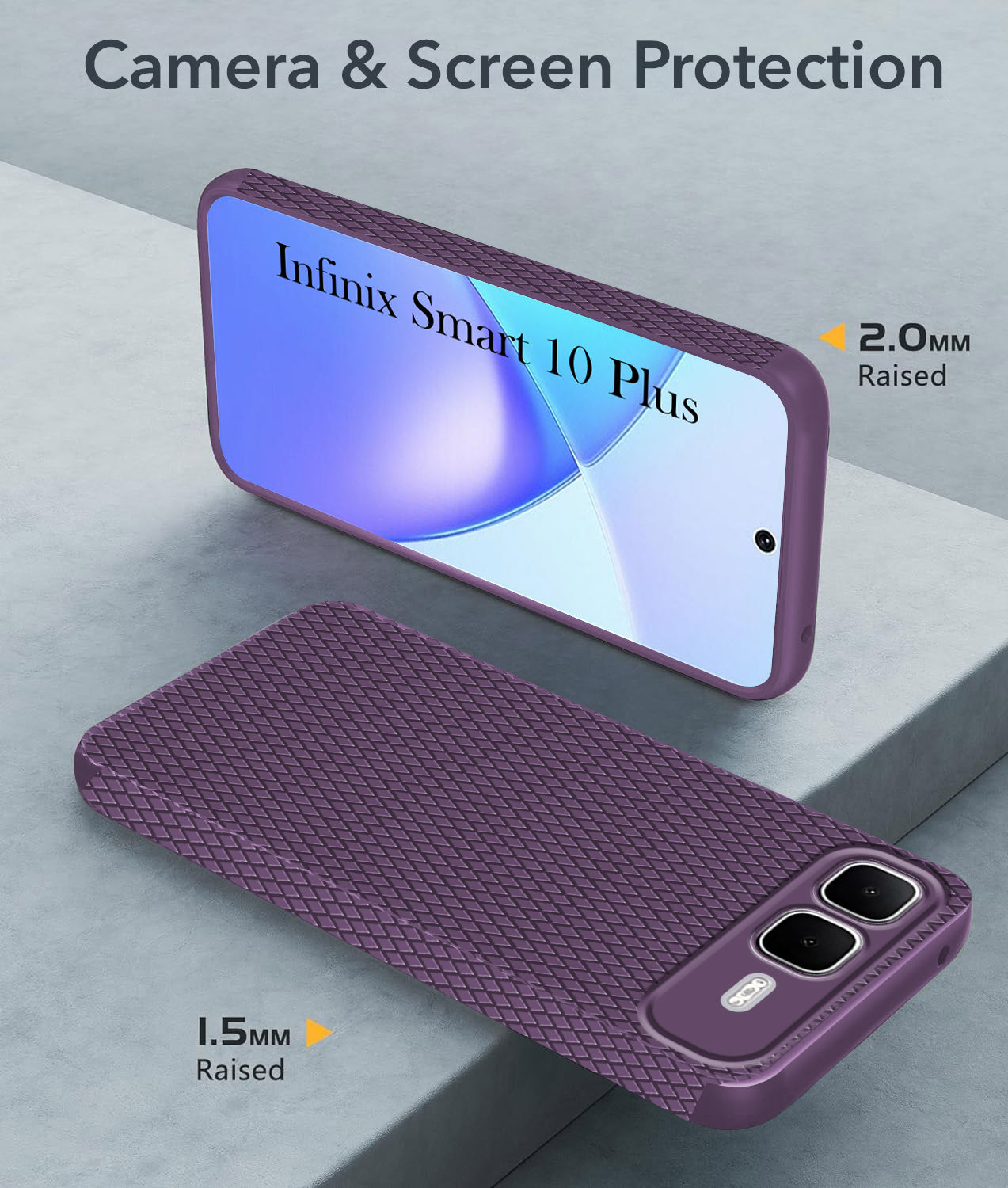 For Infinix Smart 10 Plus Back Cover Case (Camera Protection | Side Grip Texture | Soft and Flexible)