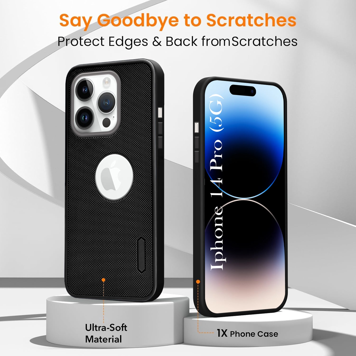For Apple iPhone 14 Pro Combo with Back Cover and 9H Tempered Glass (Textured Grip Design | Micro-Fiber Cloth Inside | Oleophobic Coating Screen Glass)