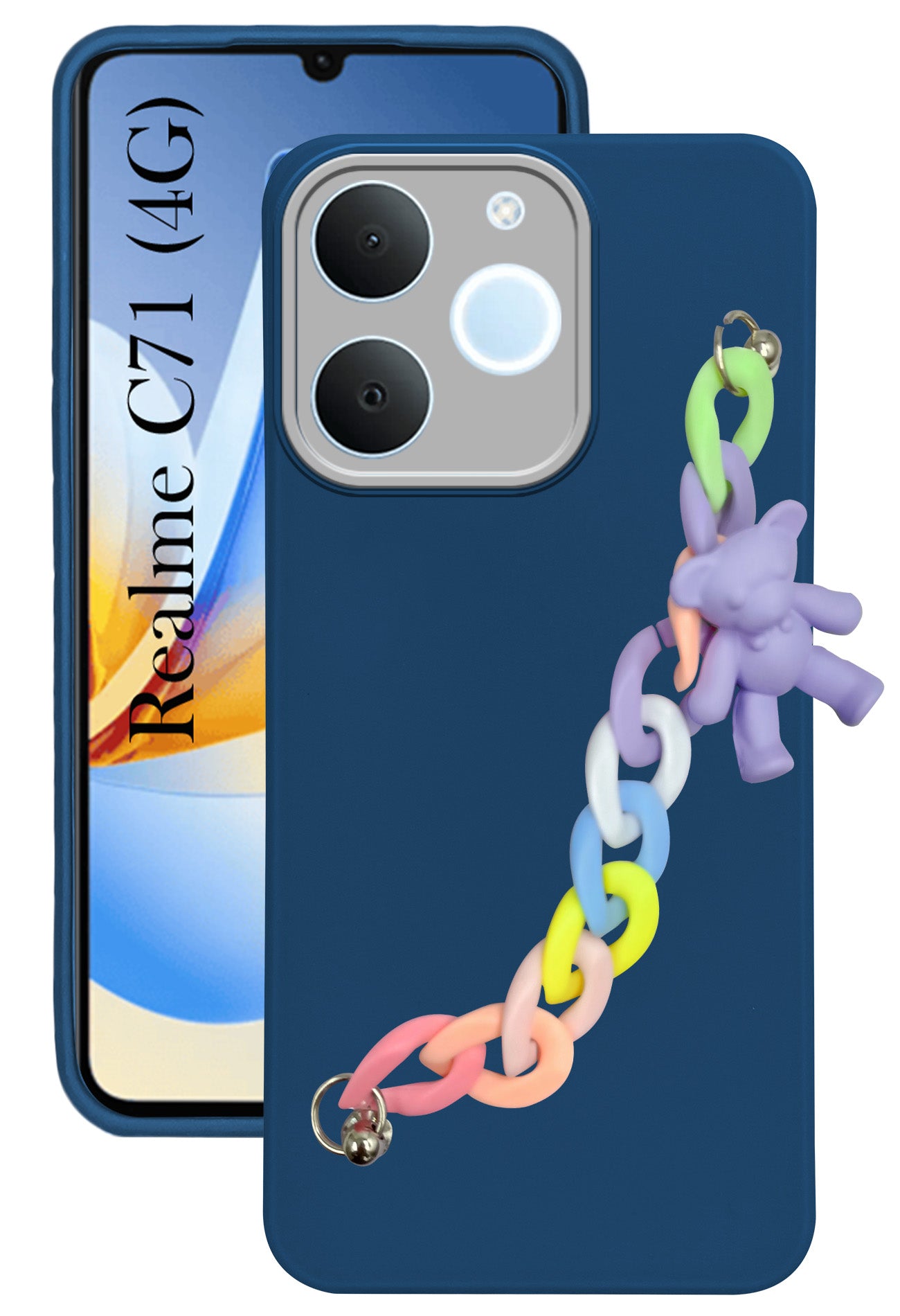 For Realme C71 Back Cover Case (Wrist Hanging Chain | Teddy Bracelet Charms | Dual Color Matte Finish | Full Camera Protection | Sleek and Professional)