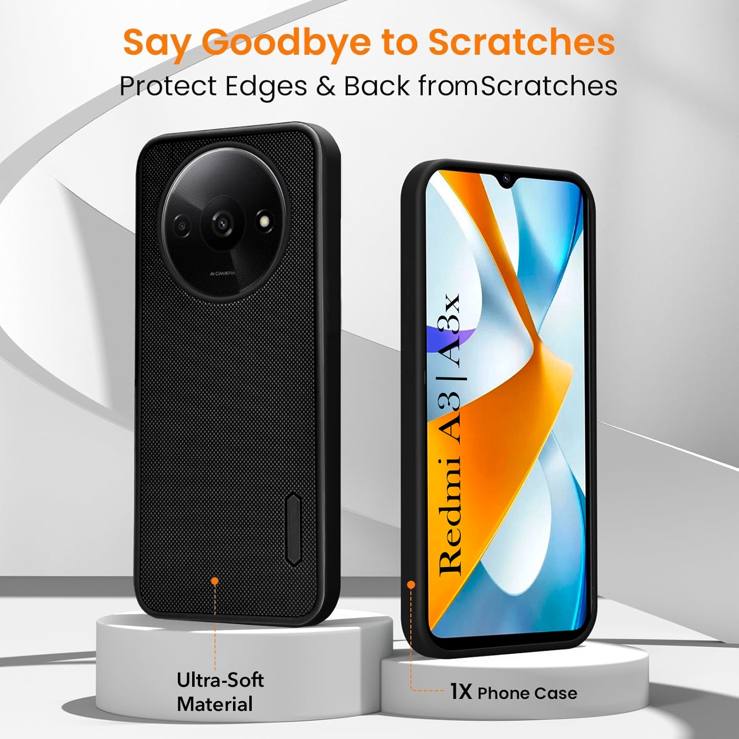 For Redmi A3 2024 | Redmi A3x Combo (Textured Grip Design | Micro-Fiber Cloth Inside | Oleophobic Coating Screen Glass)