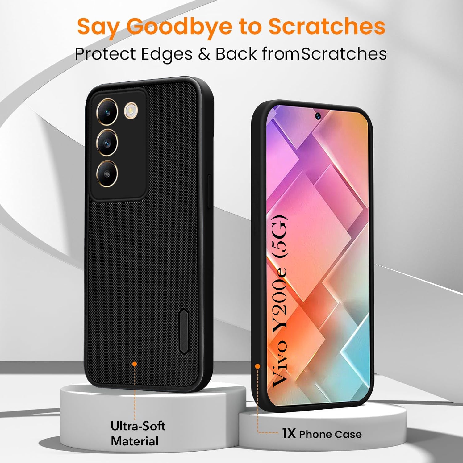 For Vivo Y200e Combo with Back Cover and 9H Tempered Glass (Textured Grip Design | Micro-Fiber Cloth Inside | Oleophobic Coating Screen Glass)