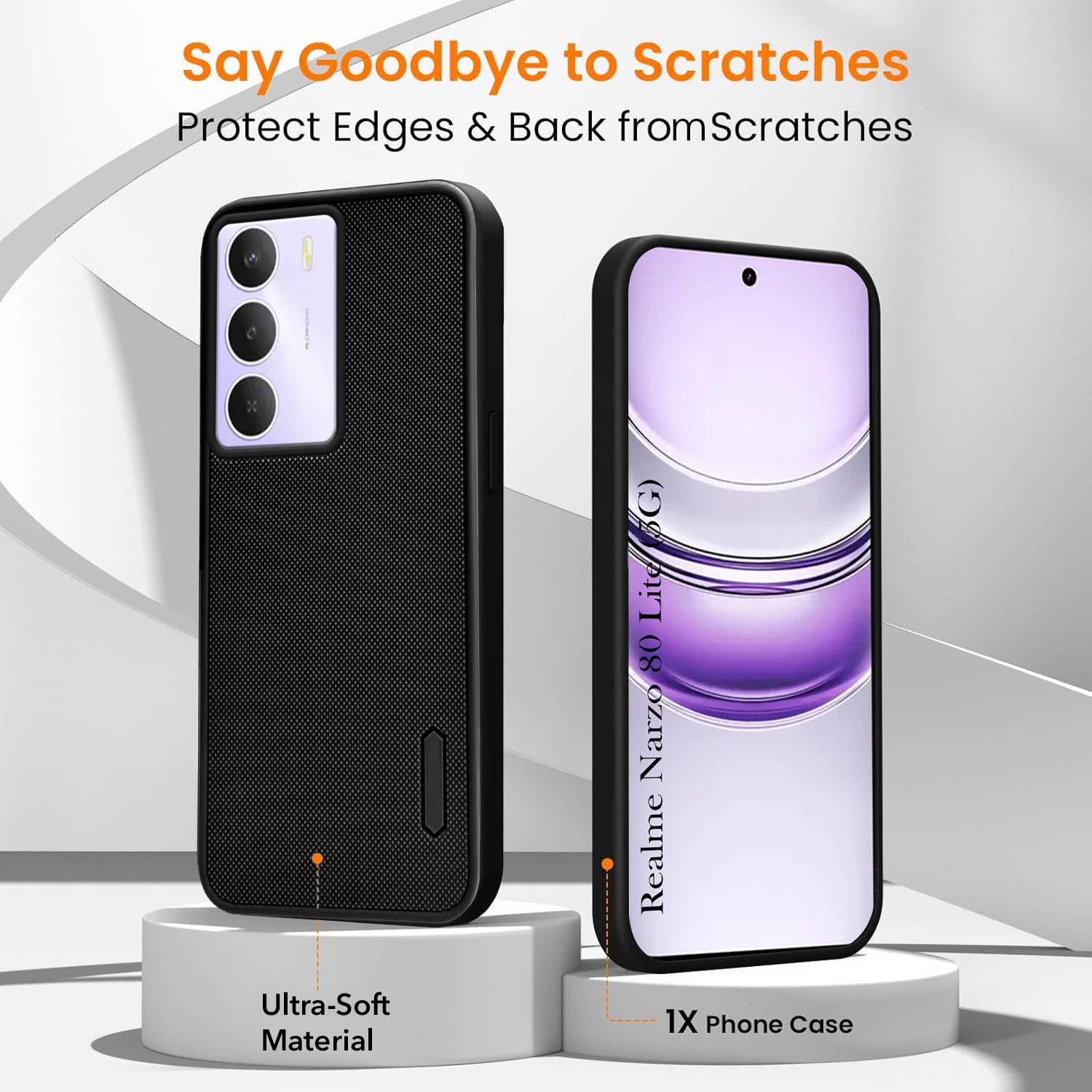 For Realme Narzo 80 Lite 5G Combo with Back Cover and 9H Tempered Glass (Textured Grip Design | Micro-Fiber Cloth Inside | Oleophobic Coating Screen Glass)