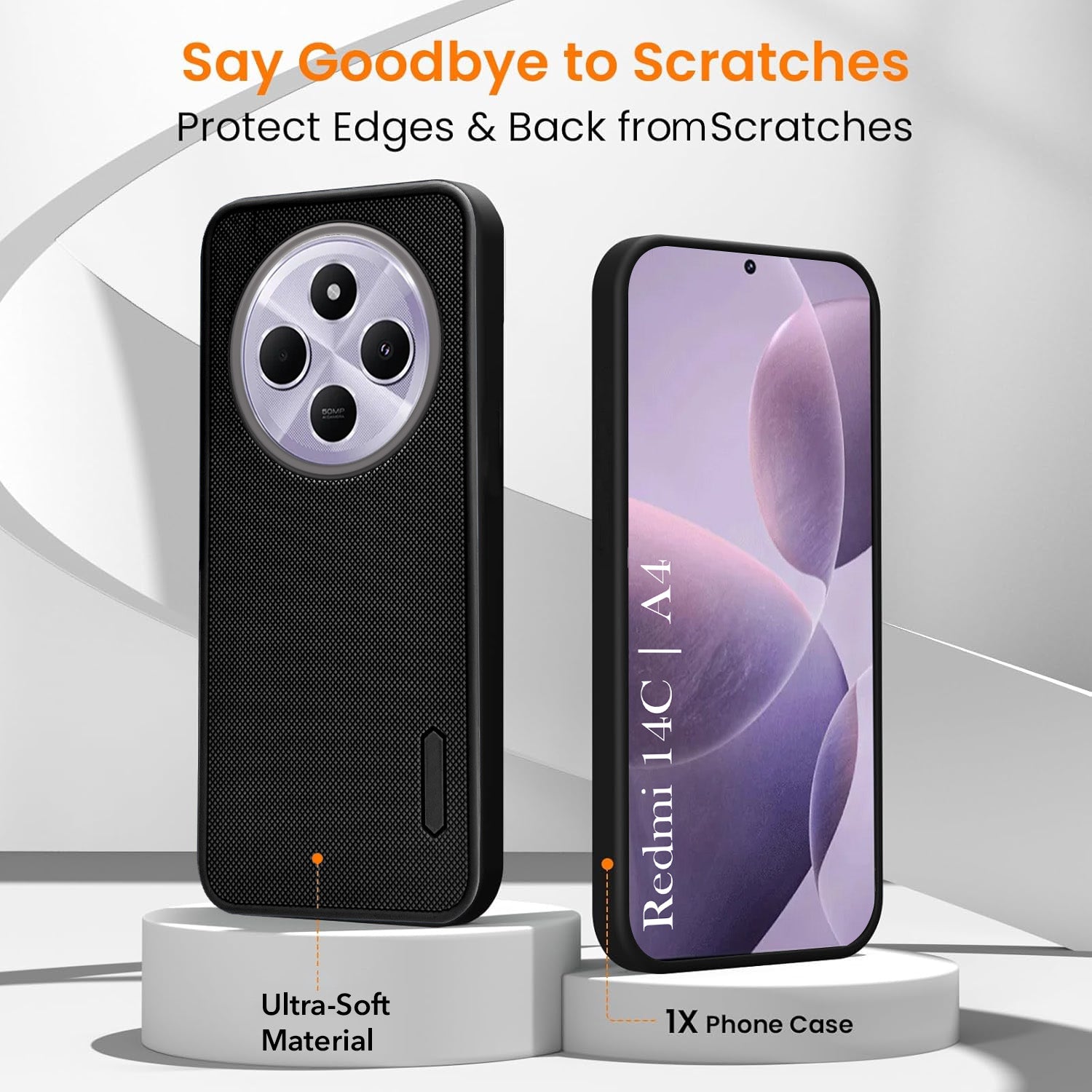 For Redmi A4 5G | Xiaomi Redmi 14C Combo with Back Cover and 9H Tempered Glass (Textured Grip Design | Micro-Fiber Cloth Inside | Oleophobic Coating Screen Glass)