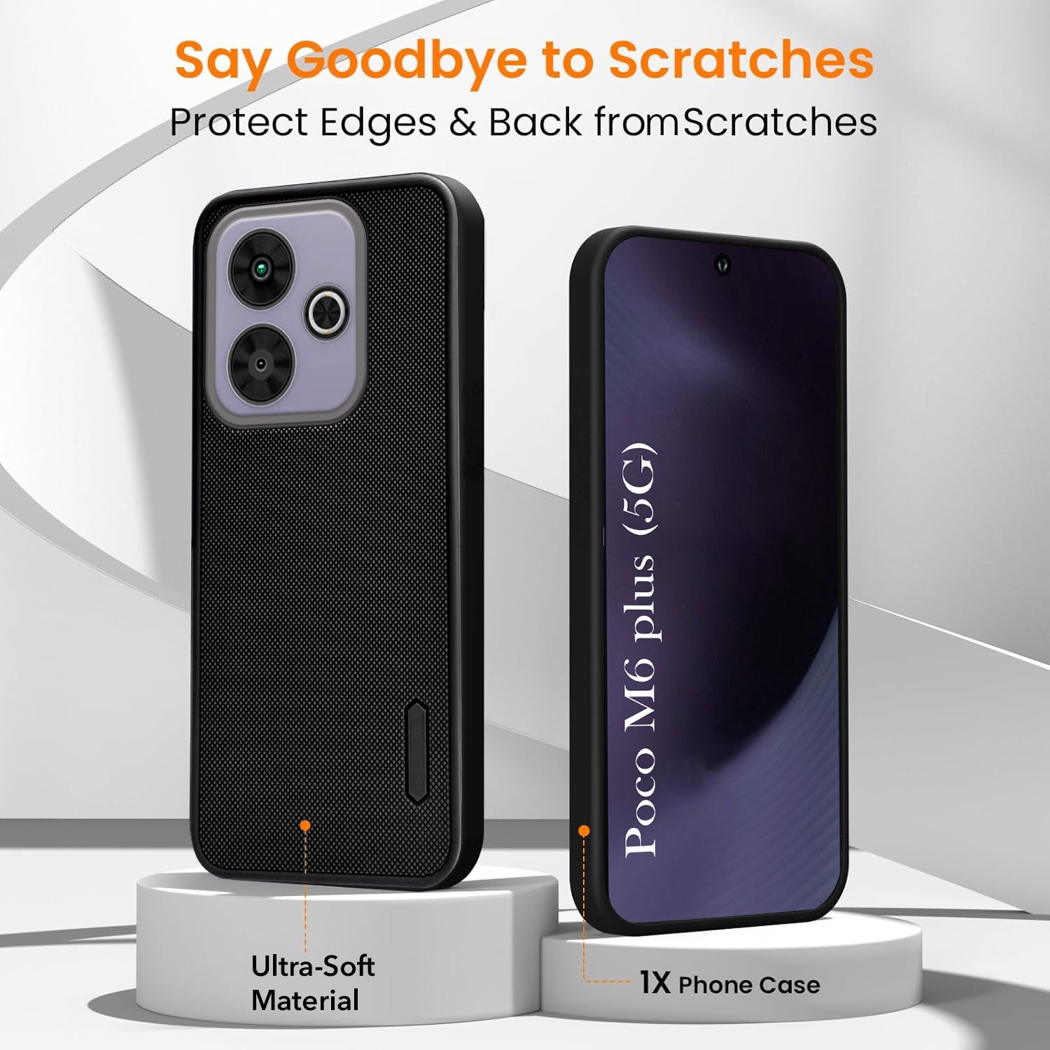 For Poco M6 Plus 5G Combo with Back Cover and 9H Tempered Glass (Textured Grip Design | Micro-Fiber Cloth Inside | Oleophobic Coating Screen Glass)