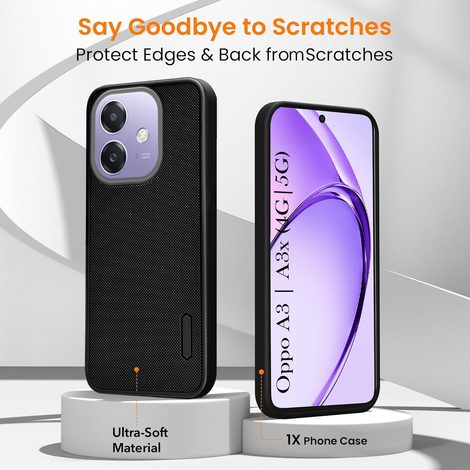 For Oppo A3X (4G/5G) | Oppo A3 5G Combo with Back Cover and 9H Tempered Glass (Textured Grip Design | Micro-Fiber Cloth Inside | Oleophobic Coating Screen Glass)