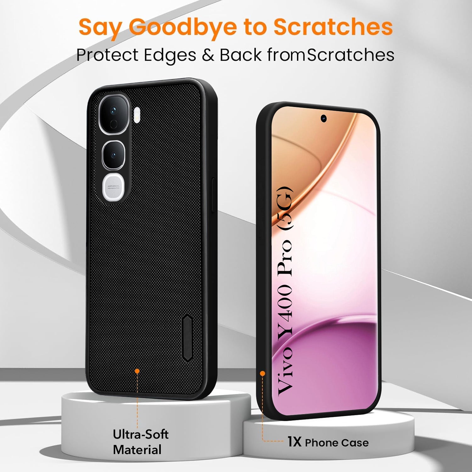 For Vivo Y400 Pro Combo with Back Cover and 9H Tempered Glass (Textured Grip Design | Micro-Fiber Cloth Inside | Oleophobic Coating Screen Glass)