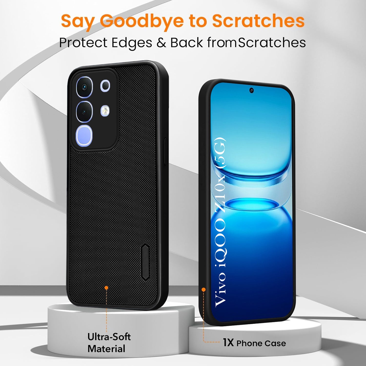For Vivo iQOO Z10x Combo with Back Cover and 9H Tempered Glass (Textured Grip Design | Micro-Fiber Cloth Inside | Oleophobic Coating Screen Glass)