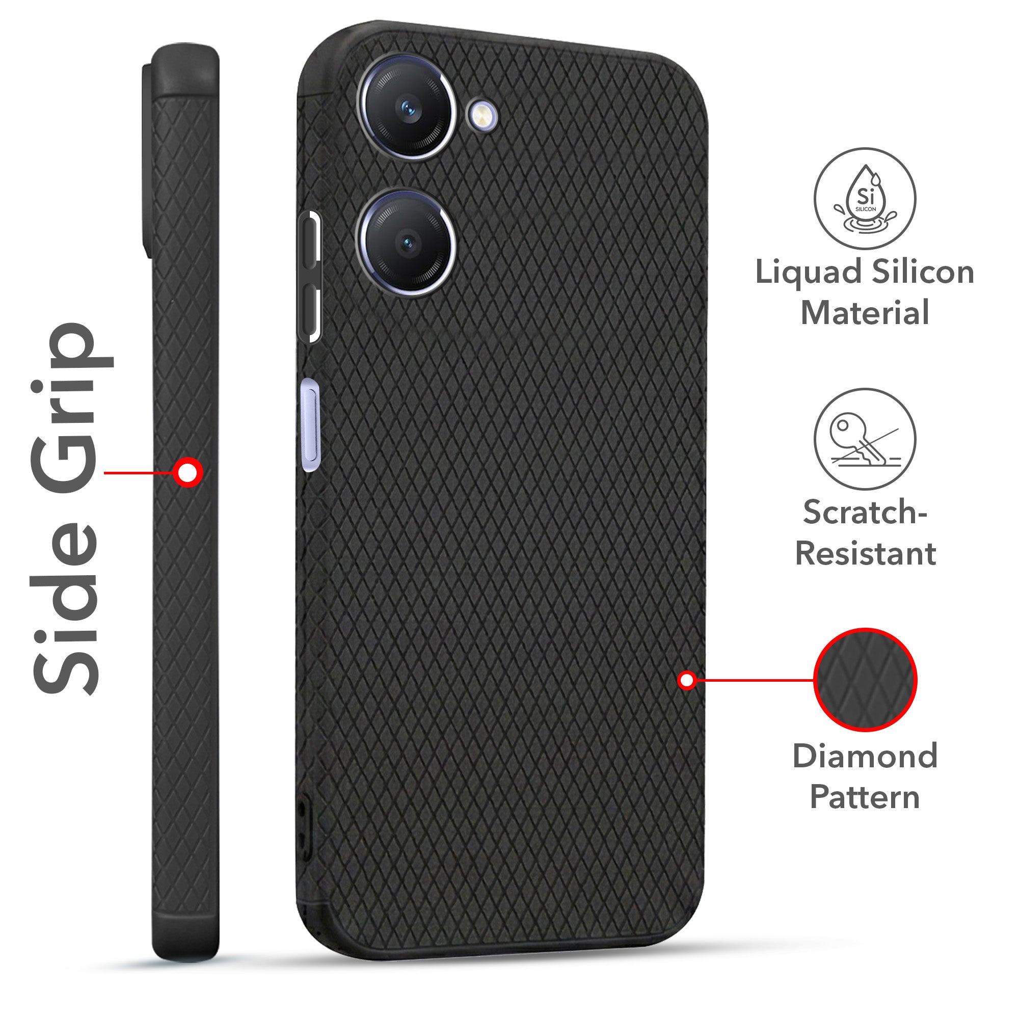 For Vivo Y28s 5G | Vivo T3 Lite 5G Combo with Back Cover and 9H Tempered Glass (Liquid Silicone | Camera Protection | Oleophobic Coating Screen Glass)