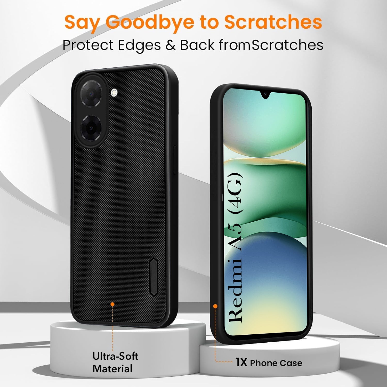 For Redmi A5 4G Combo with Back Cover and 9H Tempered Glass (Textured Grip Design | Micro-Fiber Cloth Inside | Oleophobic Coating Screen Glass)
