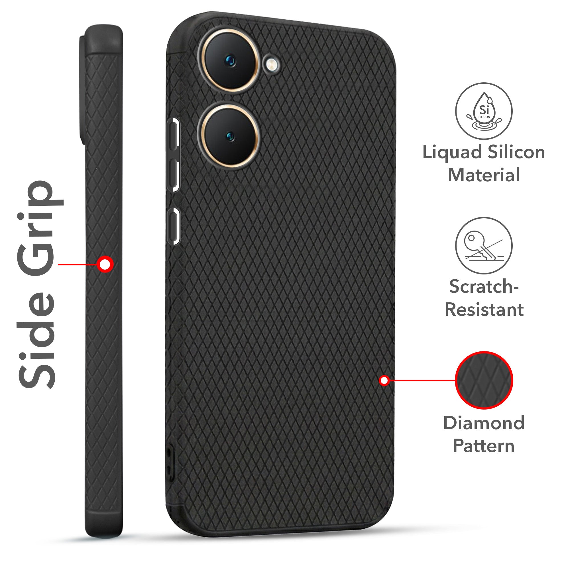For Vivo Y18 | Y18e | Y0318 | Y18i | Yt Combo with Back Cover and 9H Tempered Glass (Liquid Silicone | Camera Protection | Oleophobic Coating Screen Glass)