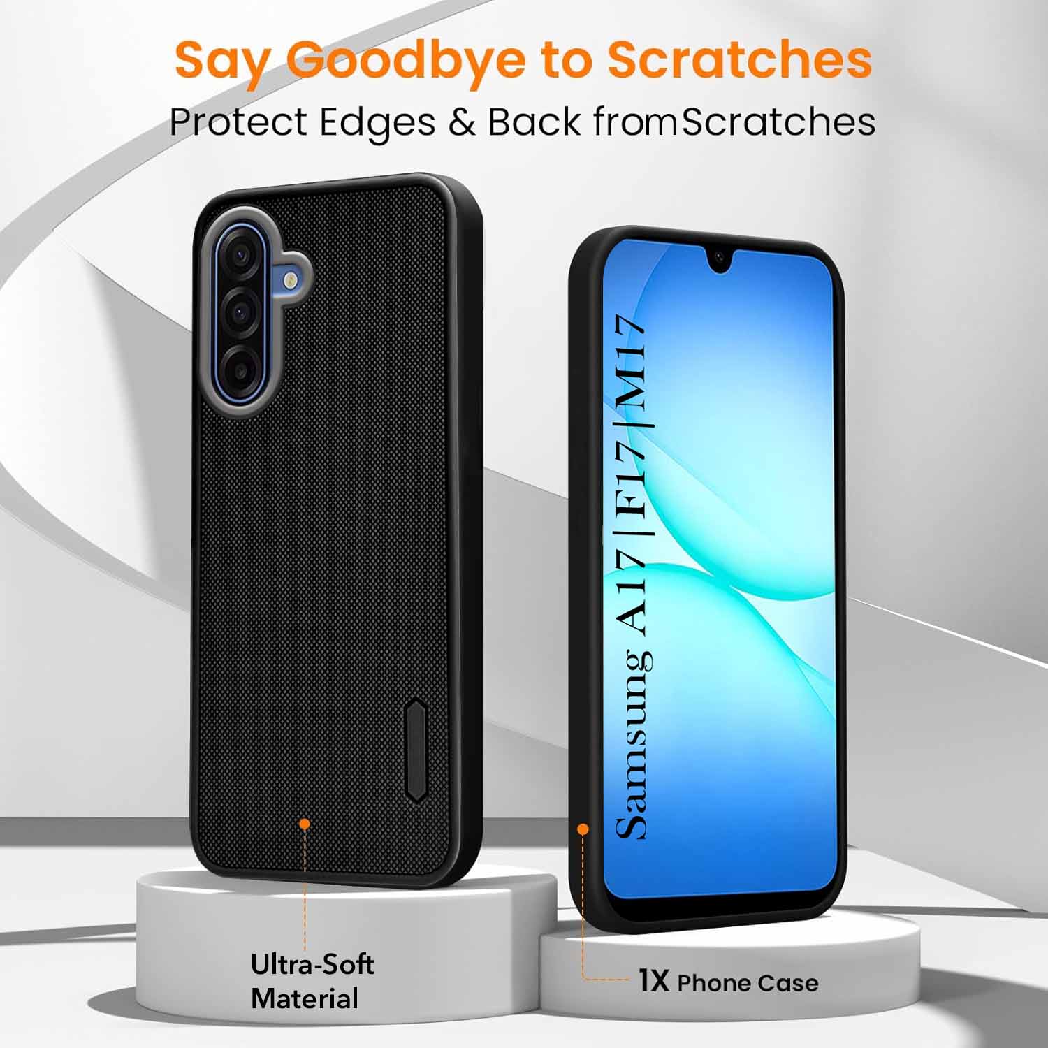For Samsung Galaxy A17 | Samsung F17 | Samsung M17 5G Combo (Textured Grip Design | Micro-Fiber Cloth Inside | Oleophobic Coating Screen Glass)