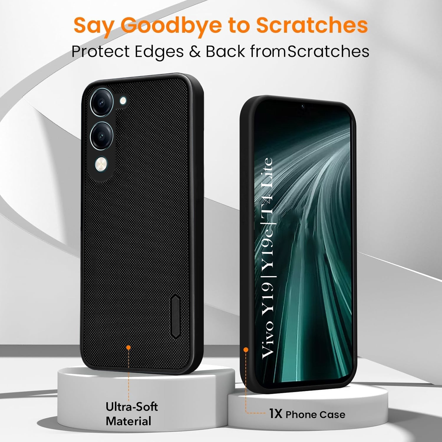 For Vivo Y19 | Vivo Y19e | Vivo T4 Lite Combo (Textured Grip Design | Micro-Fiber Cloth Inside | Oleophobic Coating Screen Glass)