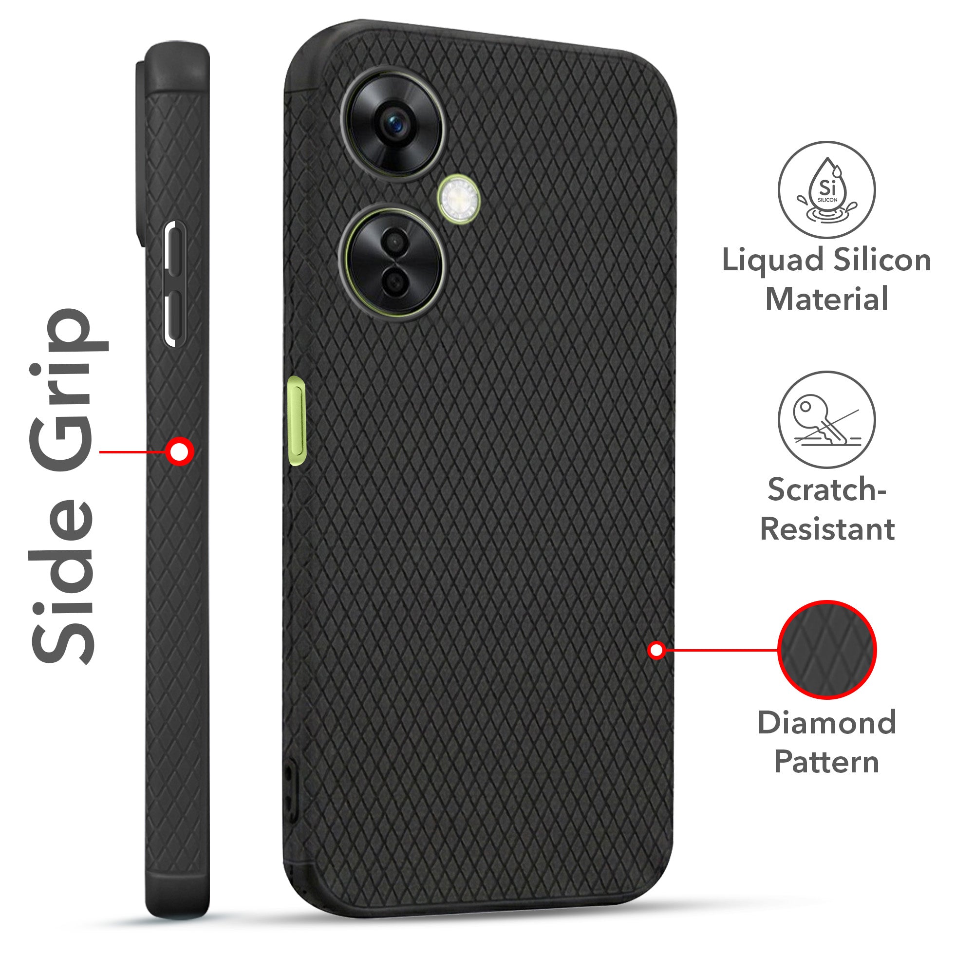 For OnePlus Nord CE 3 Lite Combo with Back Cover and 9H Tempered Glass (Liquid Silicone | Camera Protection | Oleophobic Coating Screen Glass)